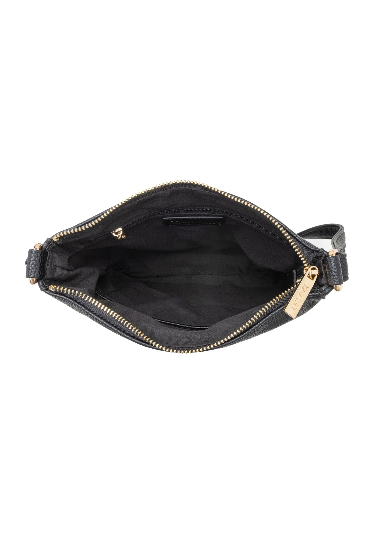 Black women's imitation leather messenger bag TOREC-1177-99(W26), product view inside on white background.