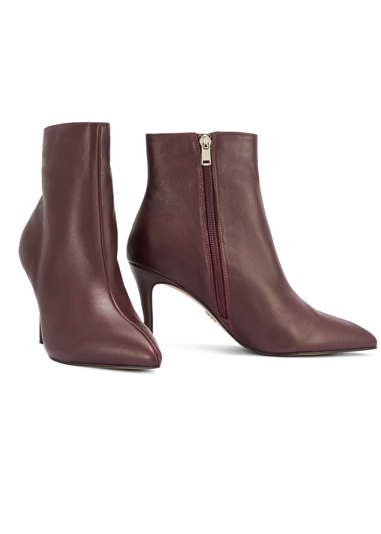Burgundy leather high heel ankle boots BUTYD-1122-49(Z25), diagonal product view on white background.