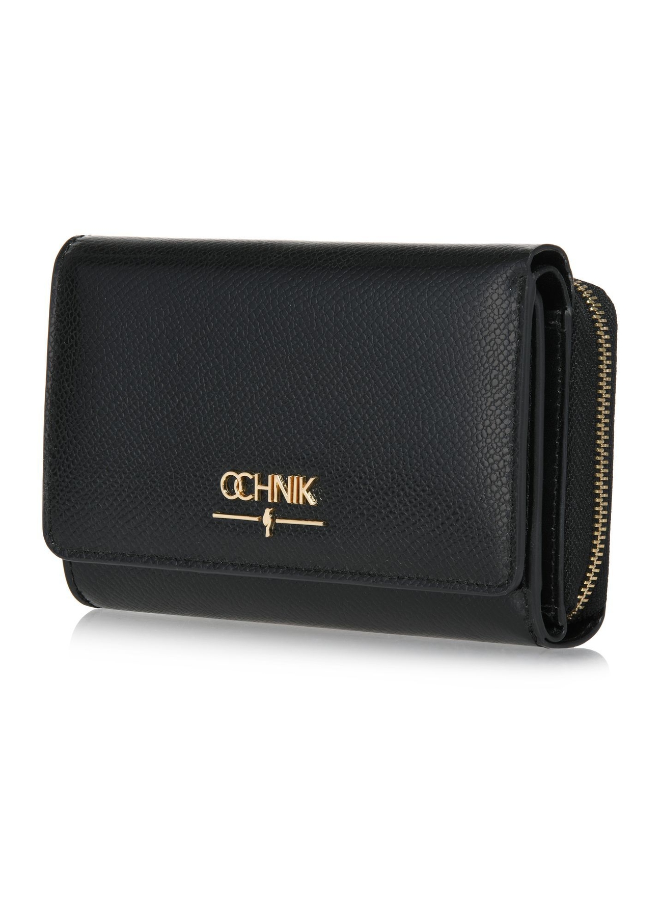 Black large women's leather wallet PORES-0930A-99(Z25) - diagonal product view on a white background.