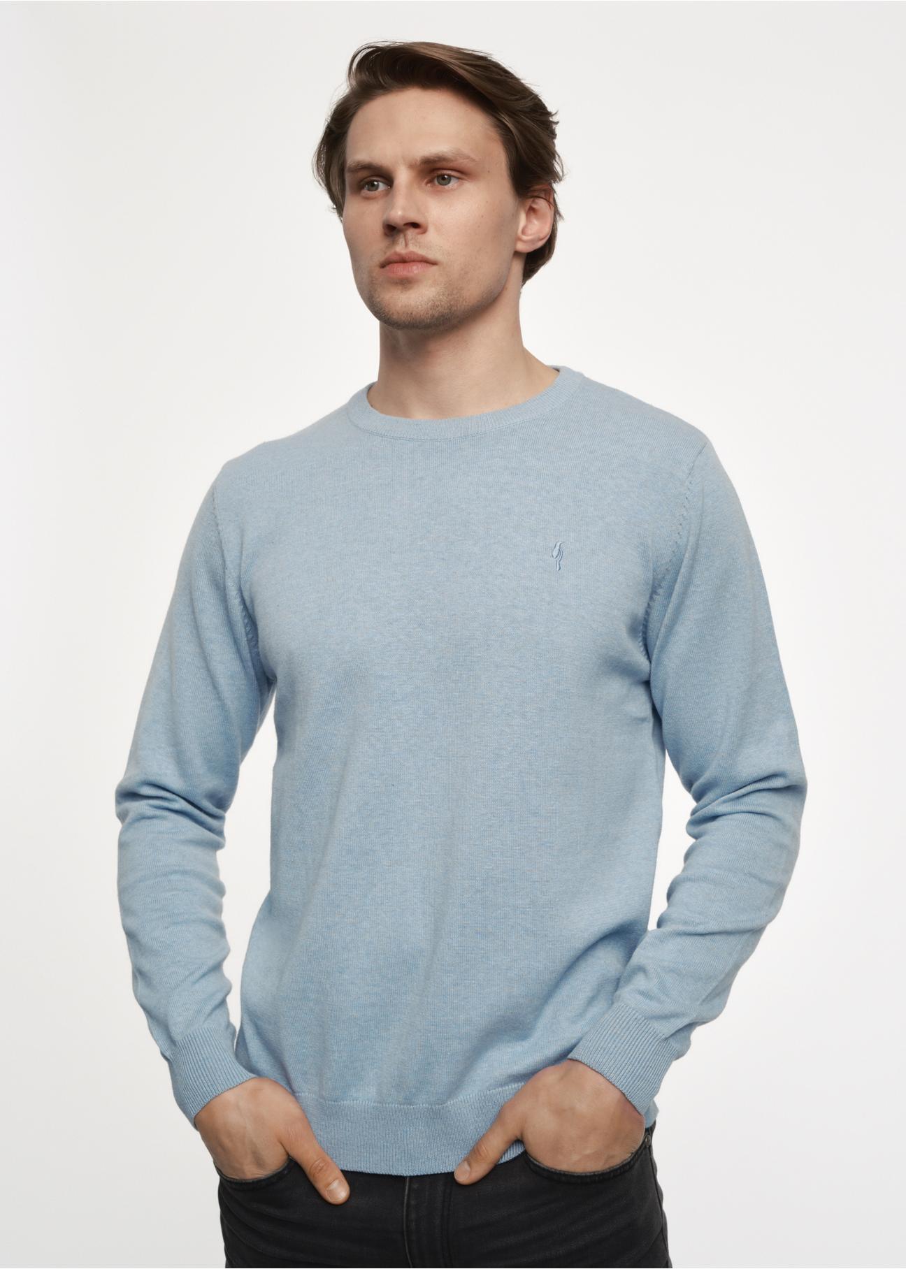 Light blue men's sweater with logo SWEMT-0114-60(Z23)-01