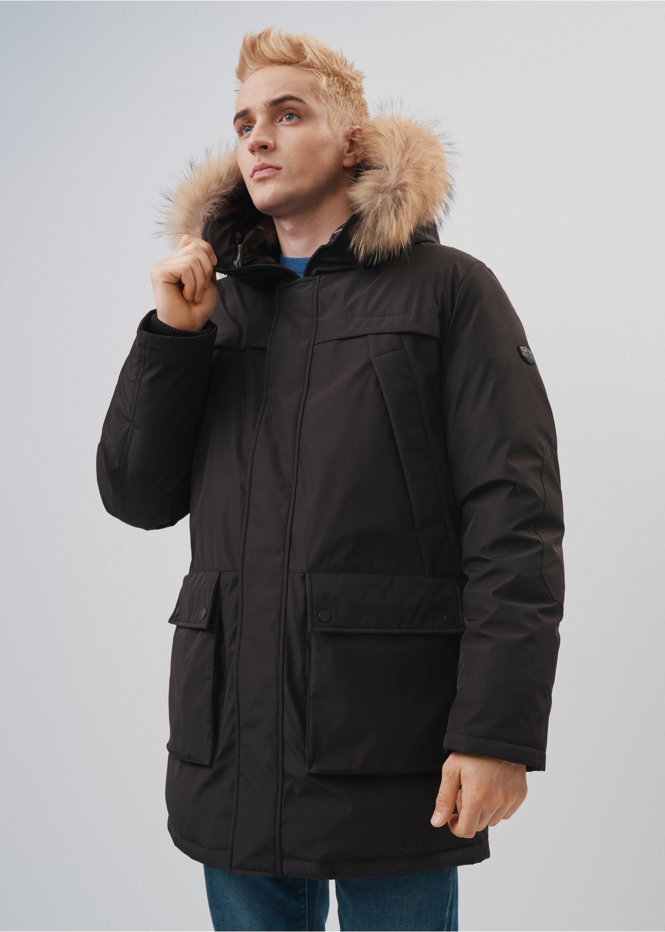 Men's black jacket with hood KURMT-0318-99(Z23)-01