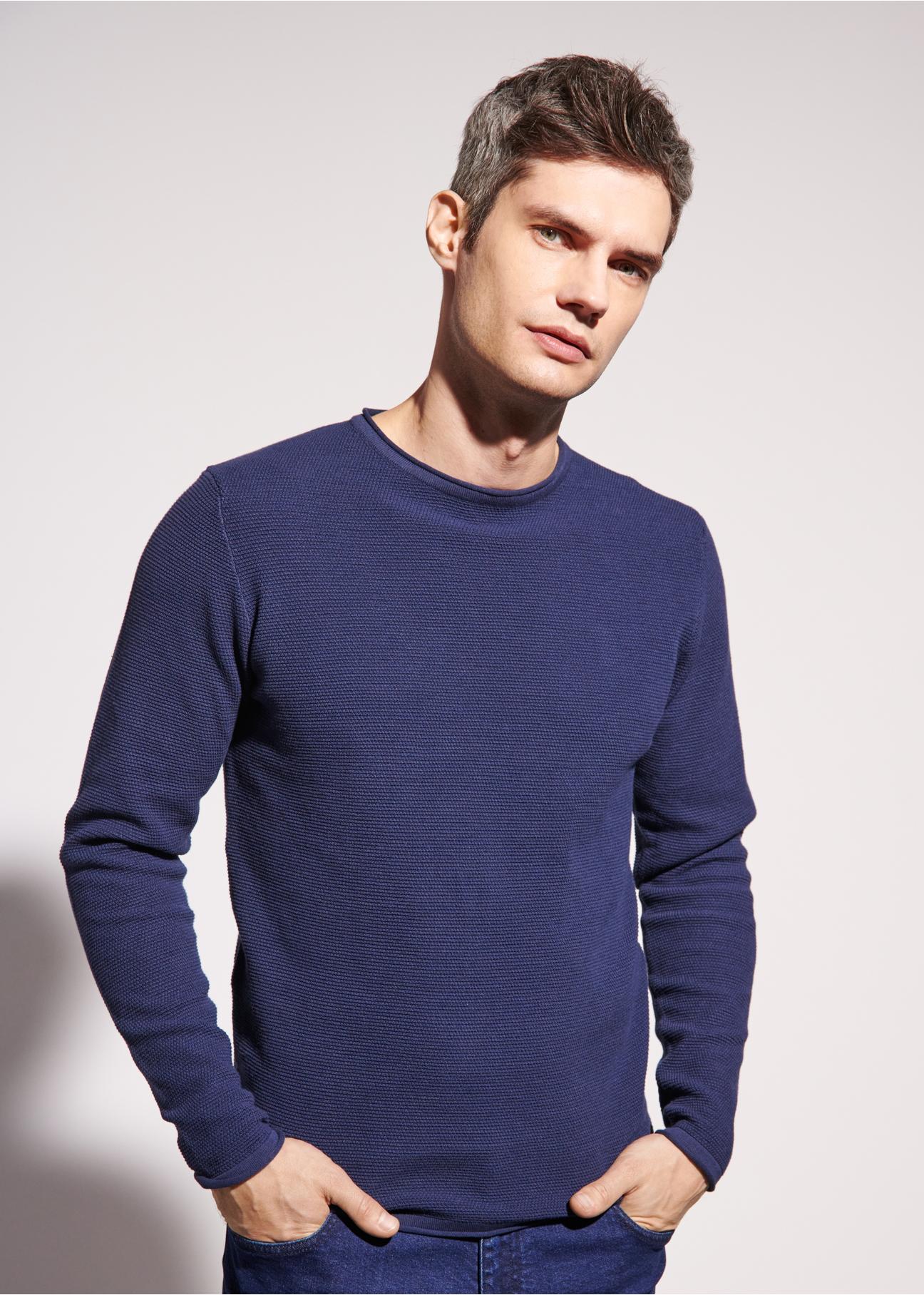 Navy blue men's basic sweater SWEMT-0128-69(W24)-01