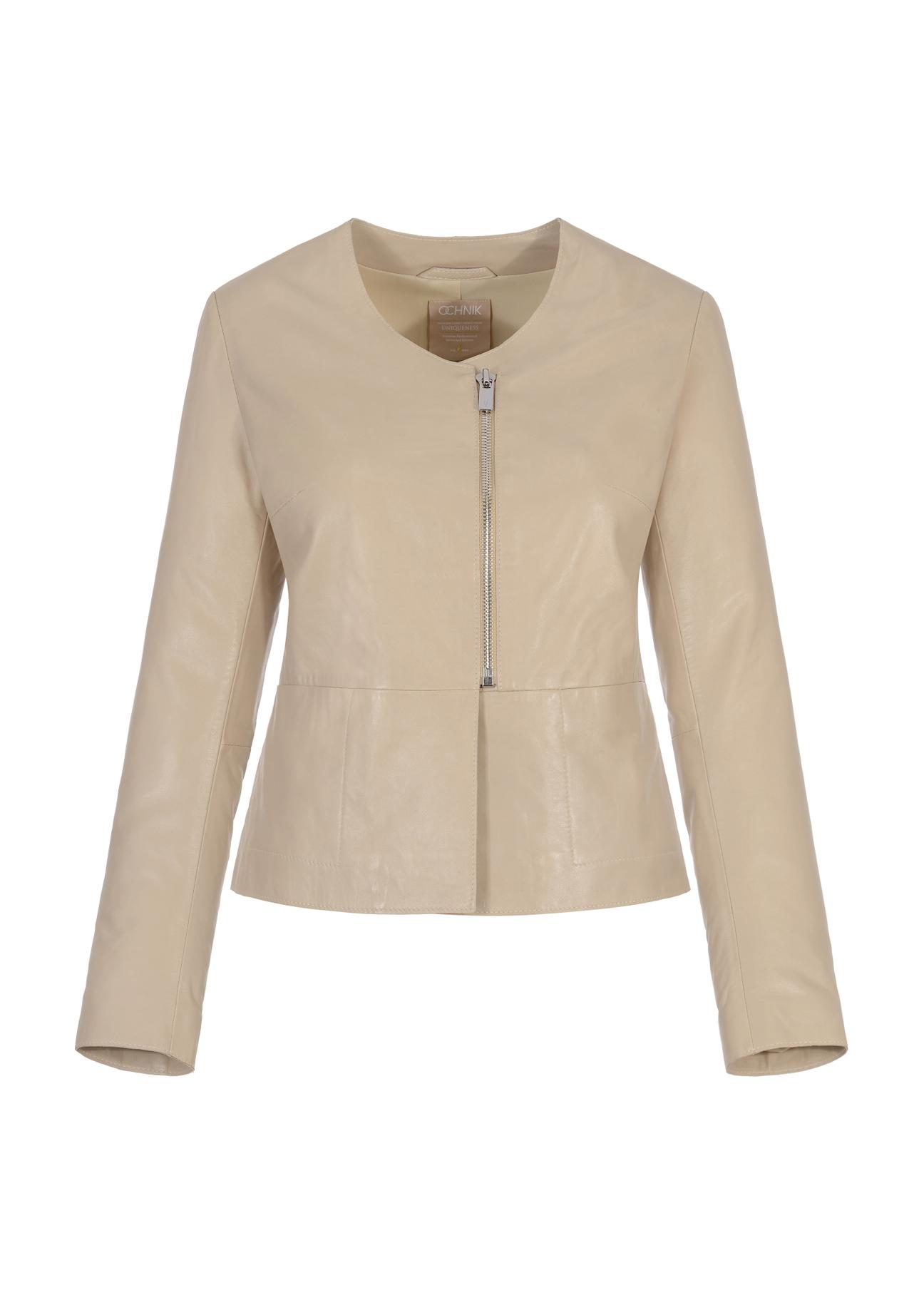 Beige leather jacket for women KURDS-0232-4157(W23)-03