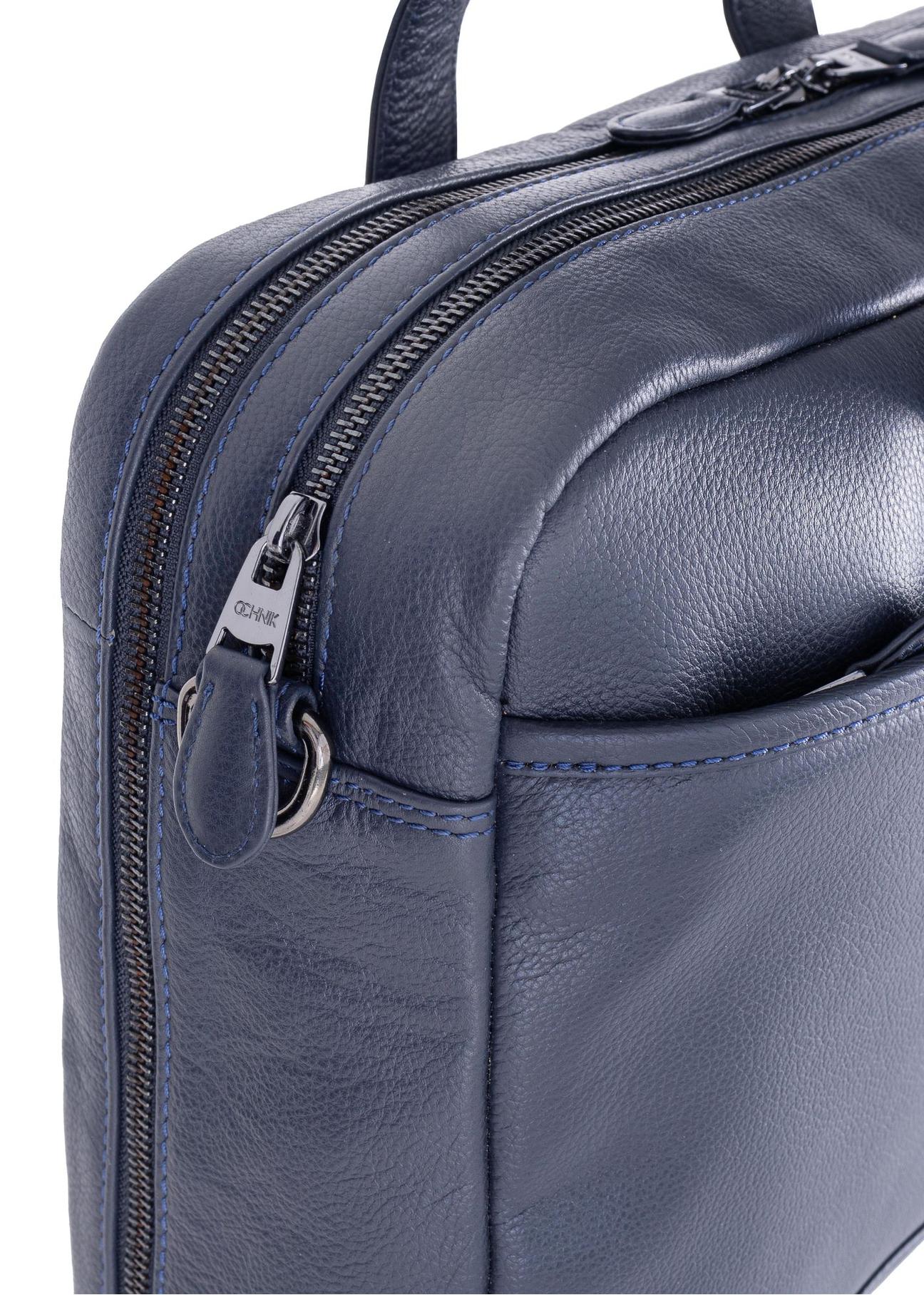 Capacious navy blue leather men's bag TORMS-0015A-69(W24)-06