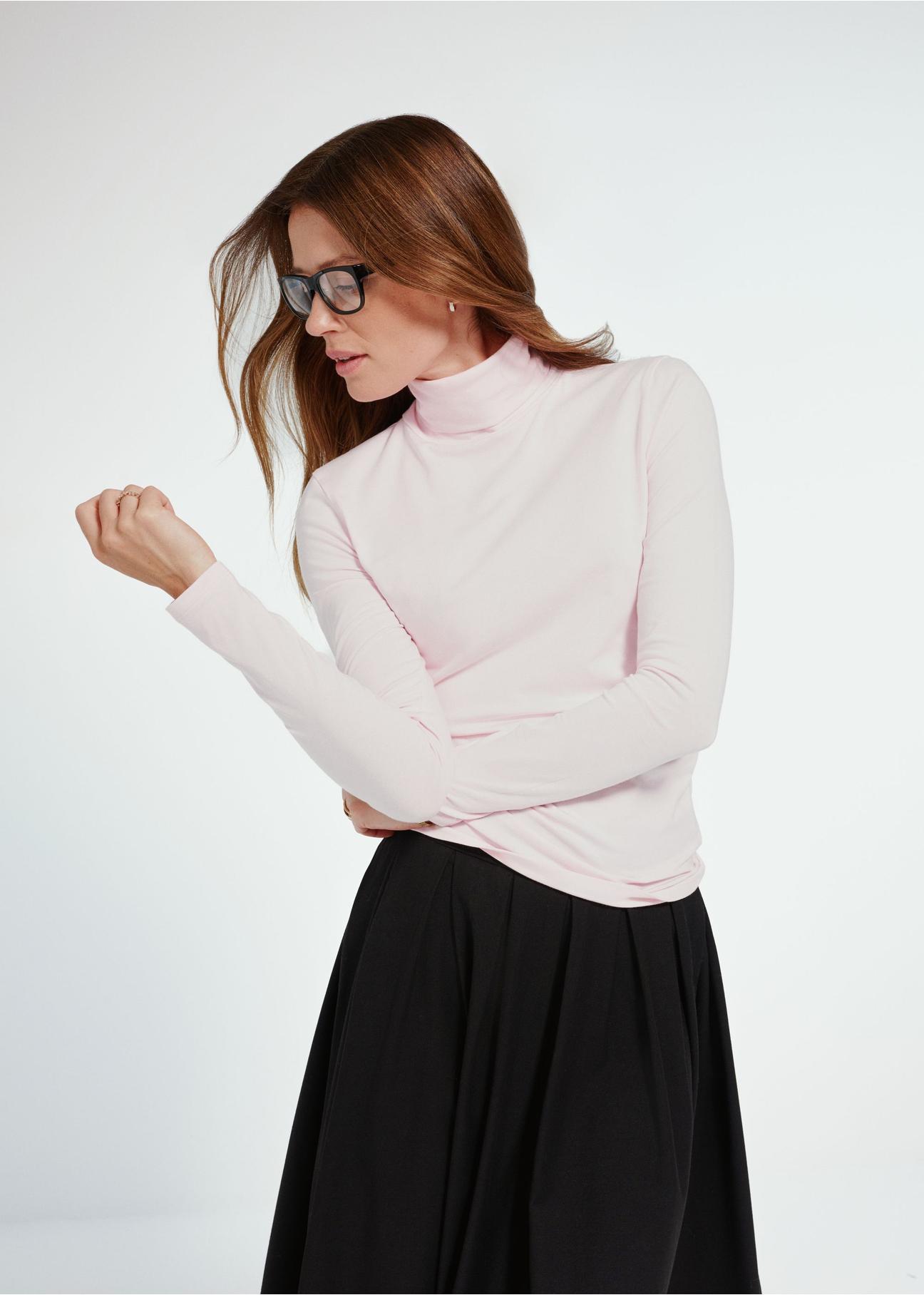 Light pink women's turtleneck blouse LSLDT-0040-34(Z24)-01