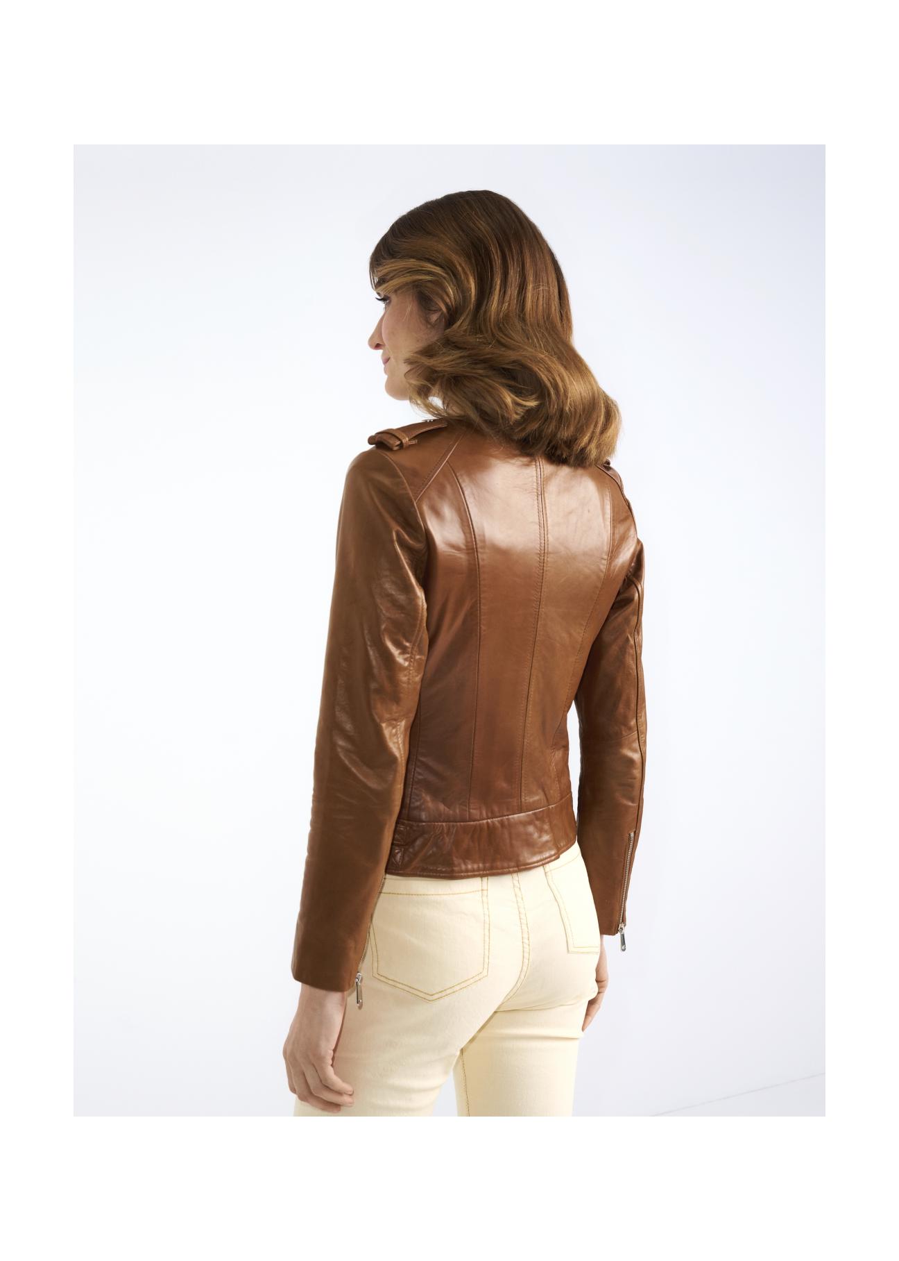 Women's waisted brown leather jacket KURDS-0366-1103(W22)-06