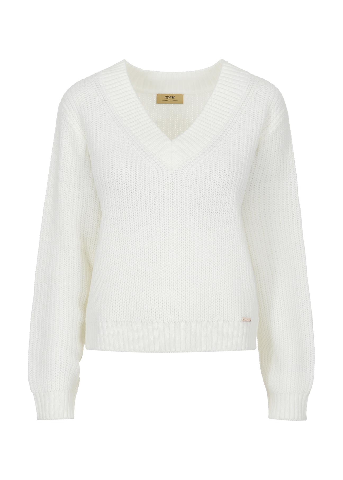 Cream V-neck sweater for women SWEDT-0162-12(Z23)-04