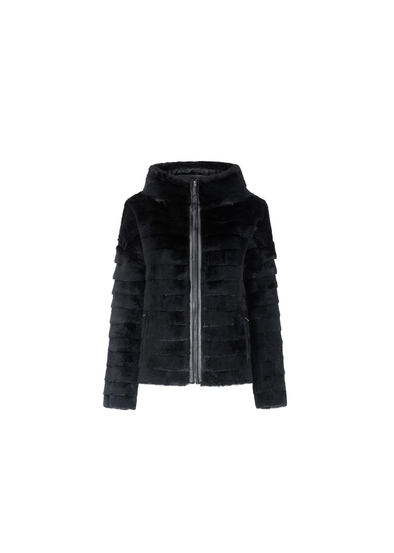 Women's short fur coat with hood FUTDF-0053-5500(Z21)-02