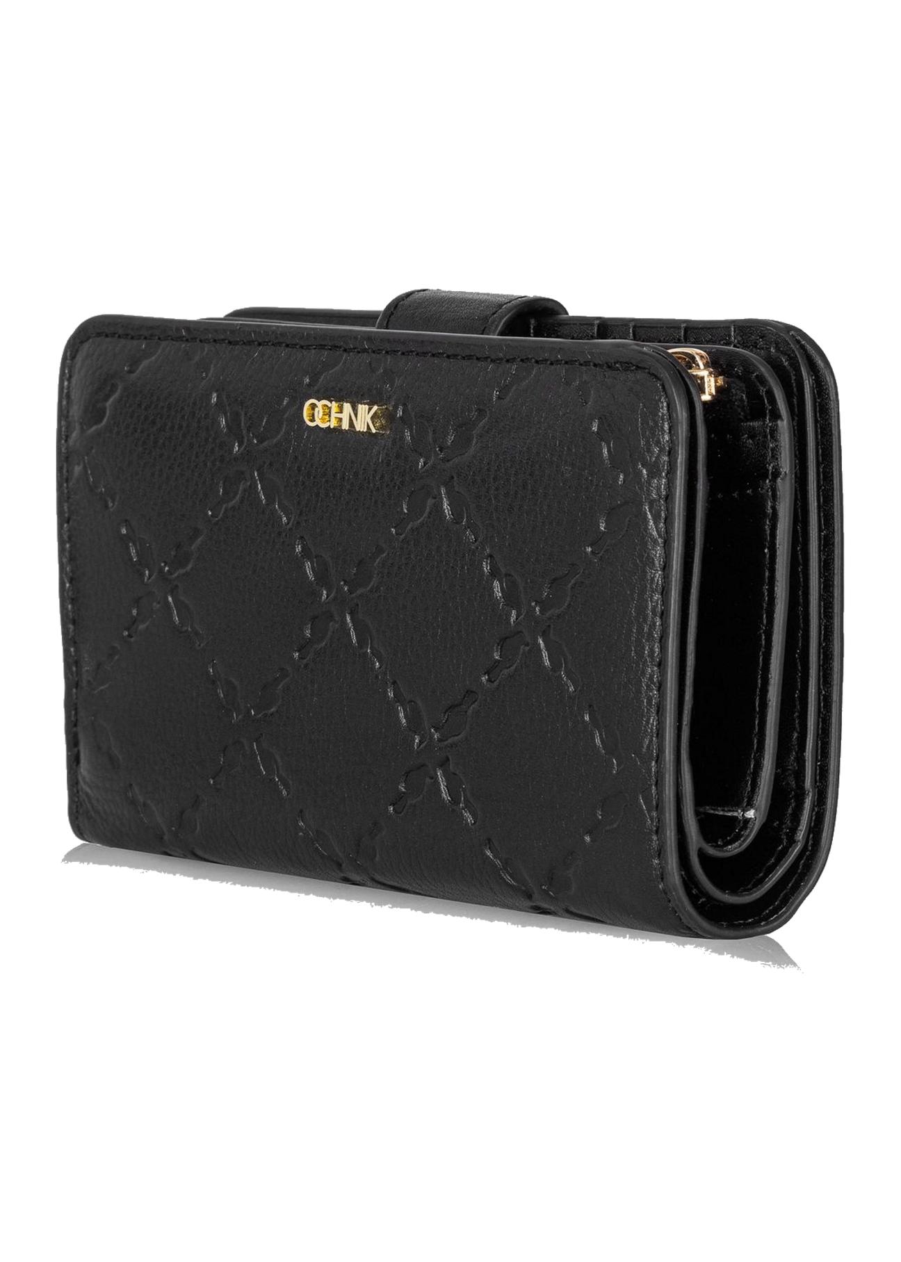 Black leather women's wallet with embossing PORES-0886-99(Z23)-02