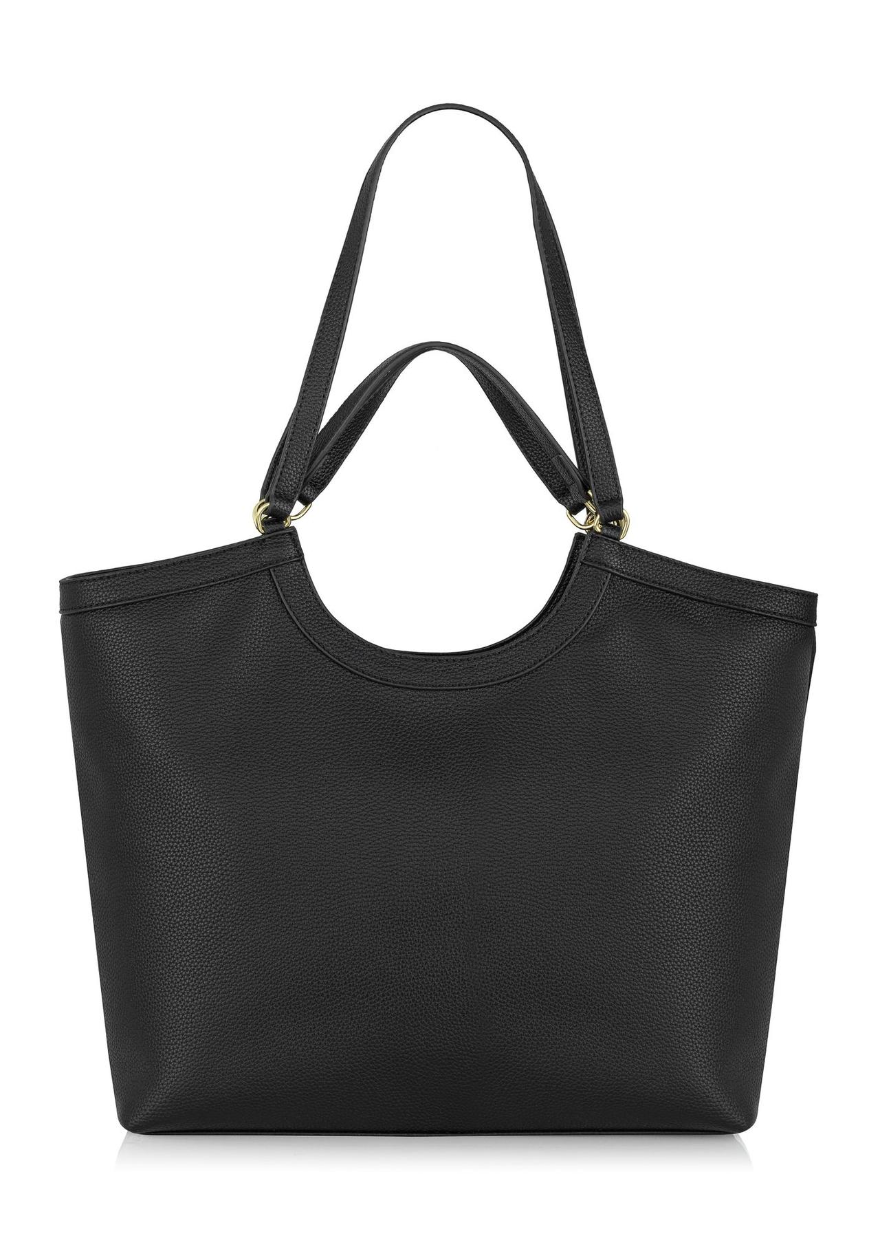 Black imitation leather shopper bag TOREC-0871-99(W24)-04