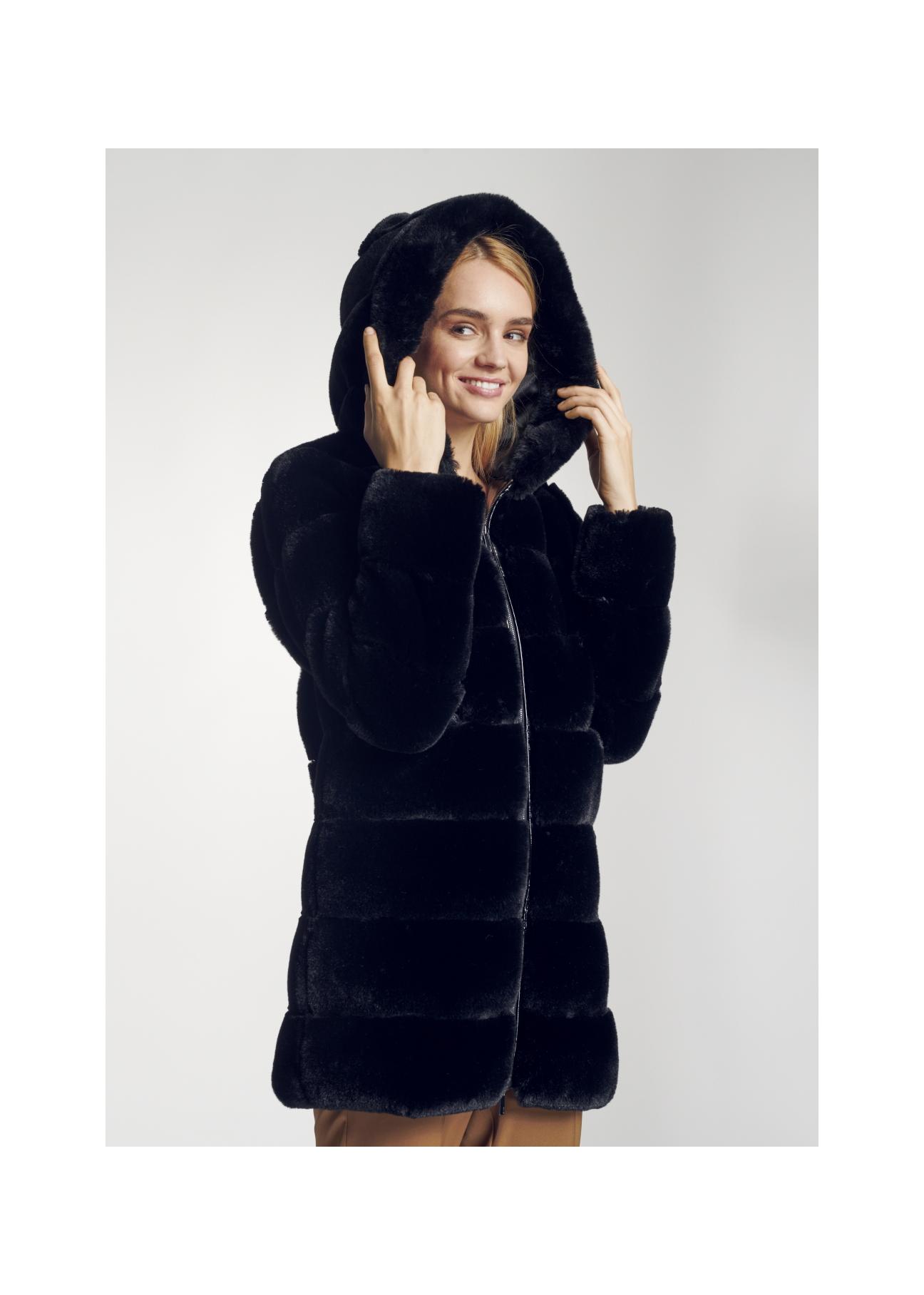 Women's artificial fur coat with hood FUTDP-0001-99(Z21)-05