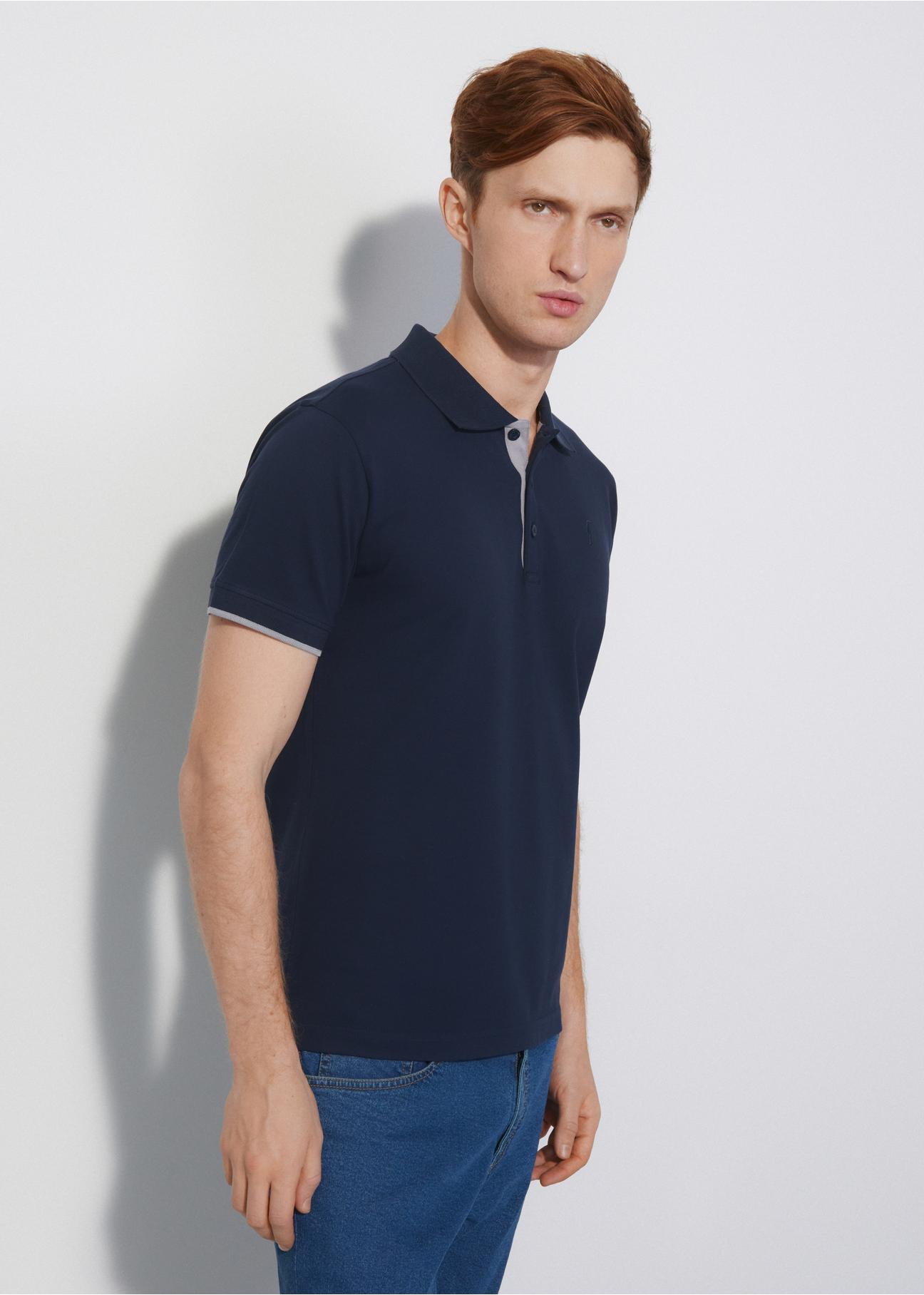 Navy blue men's polo shirt with logo POLMT-0045A-69(W24)-02