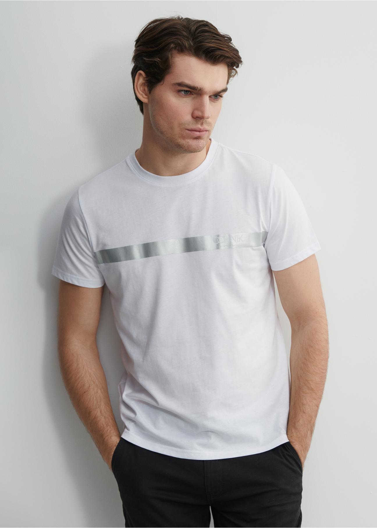 White men's T-shirt with silver print TSHMT-0089-11(W23)-01