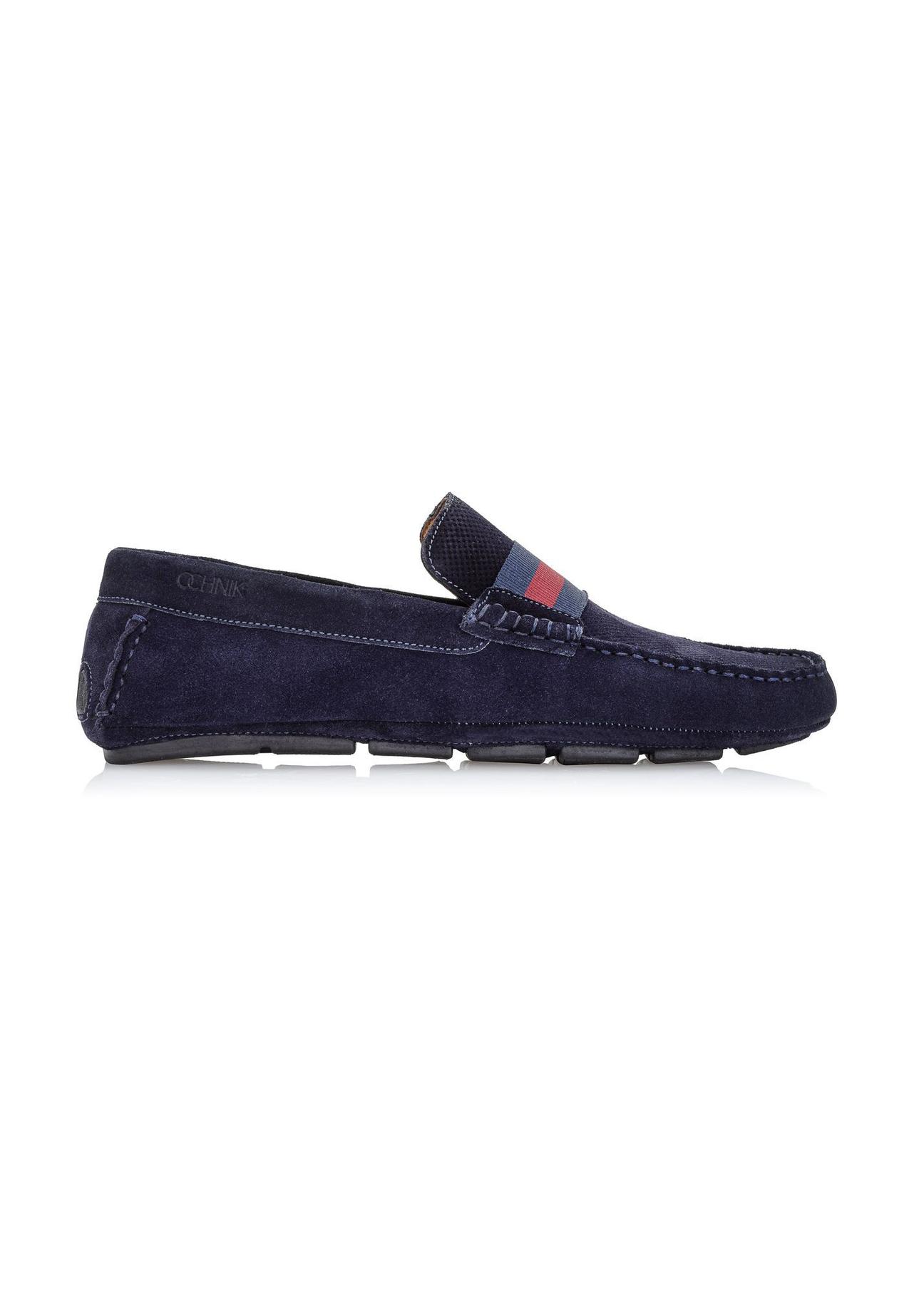 Navy blue leather moccasins for men BUTYM-0428-69(W24)-01