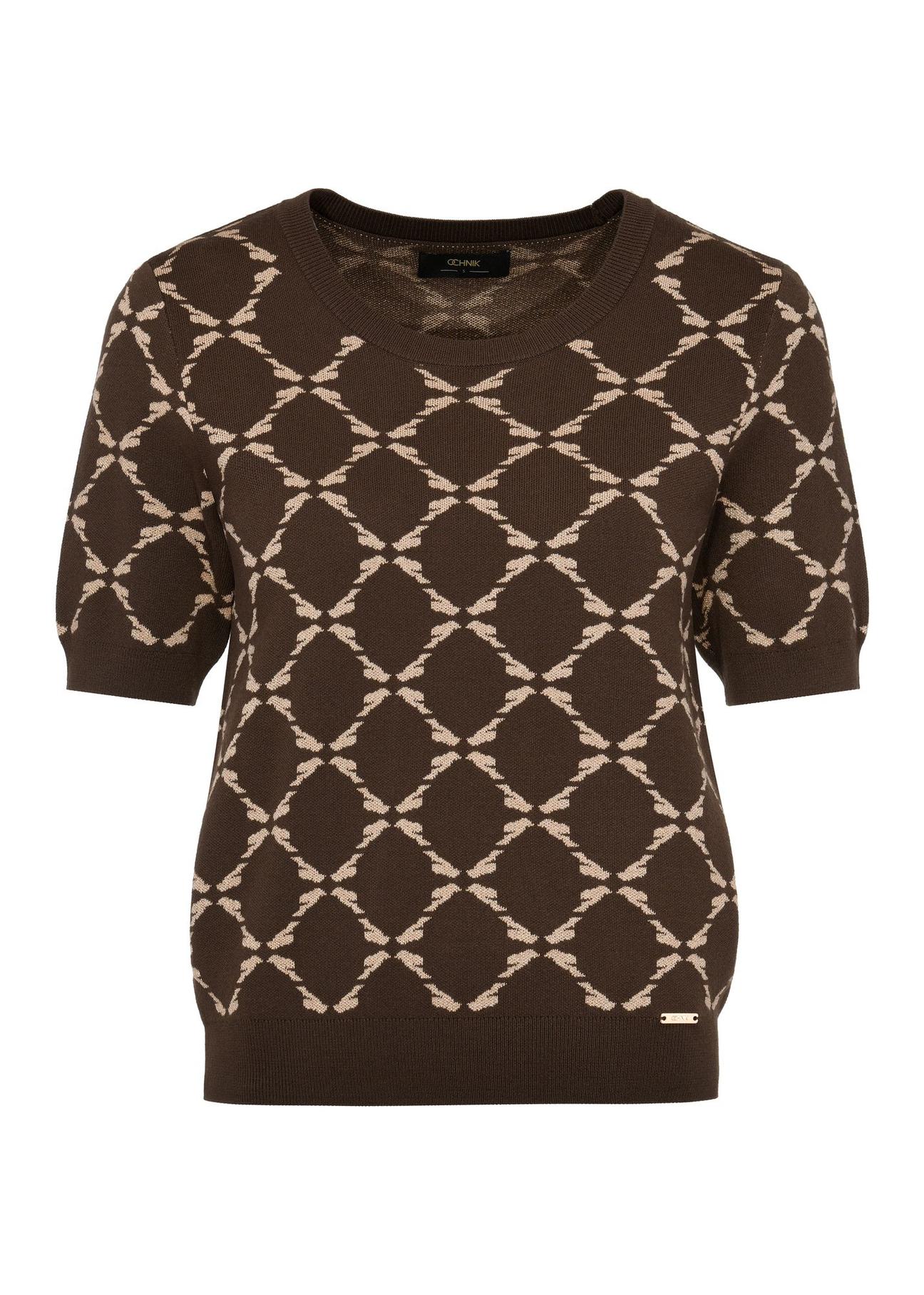 Brown women's blouse with monogram BLUDT-0181-89(Z24)-04