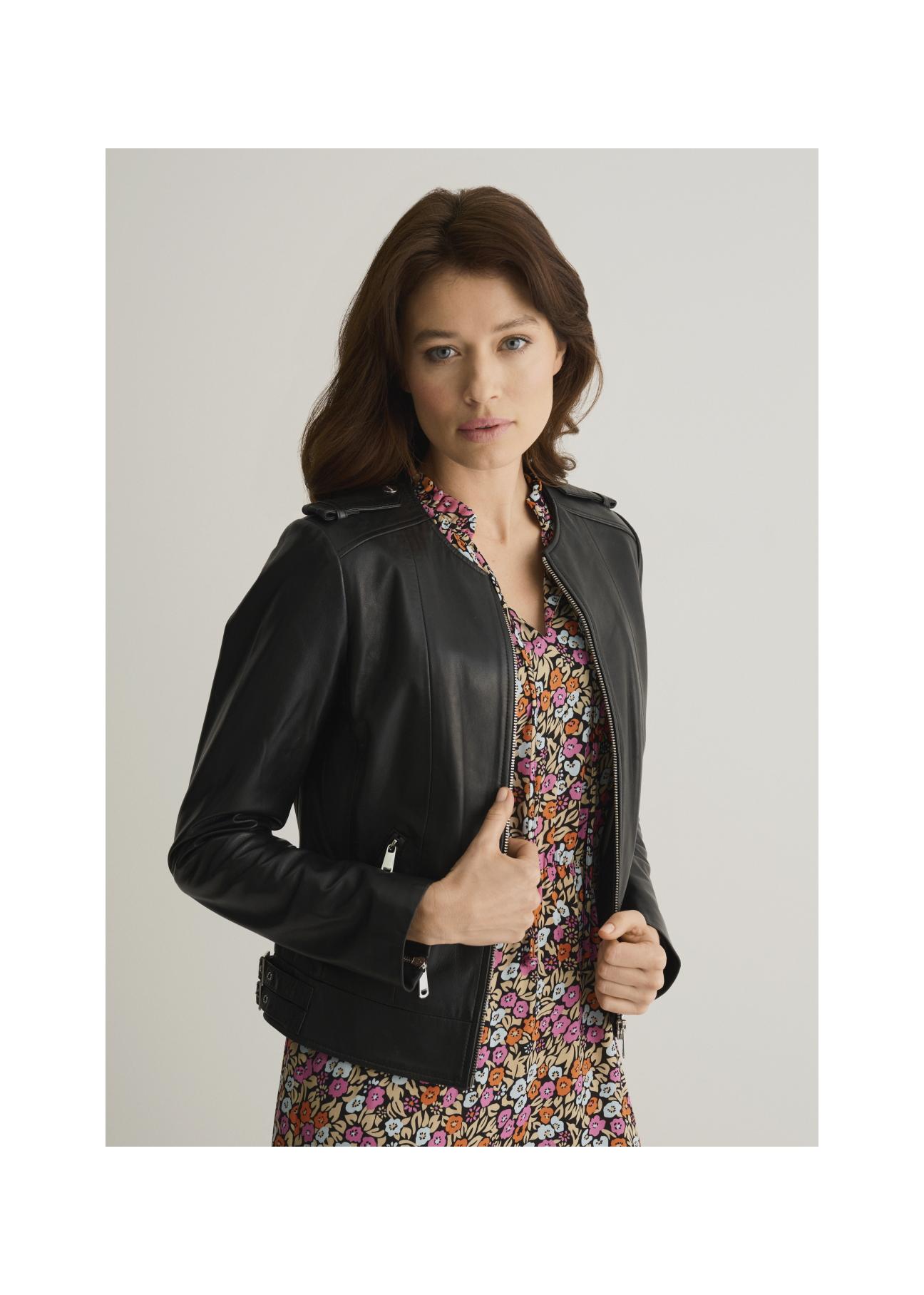 Women's classic black leather jacket KURDS-0366-5491(W22)-01