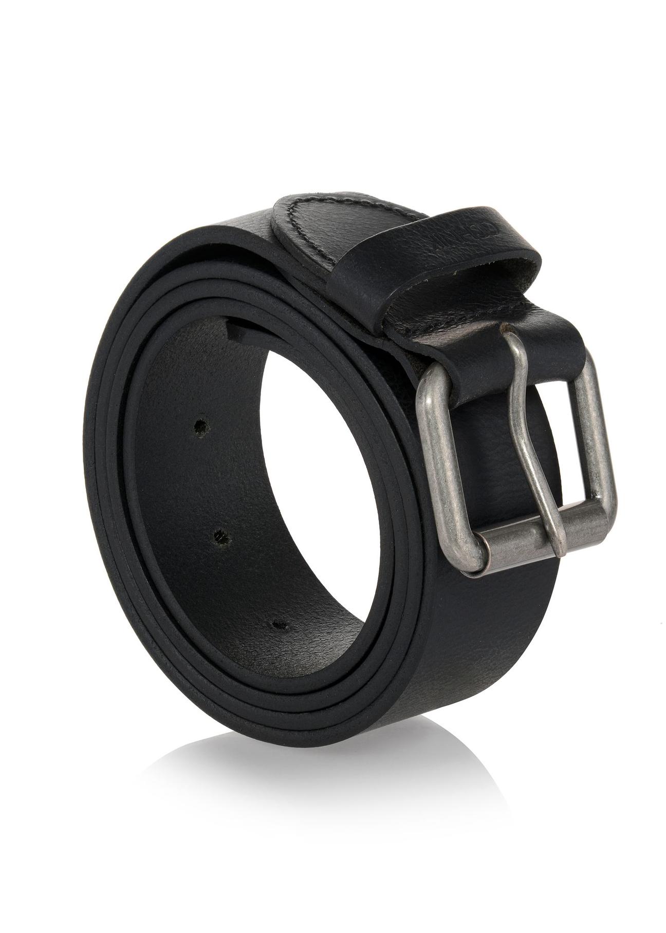 Black leather men's belt PASMS-0164A-99(W23)-02