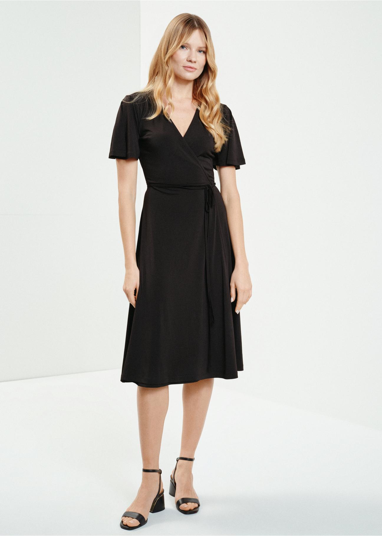 Black dress tied at the waist SUKDT-0183-99(W24)-01