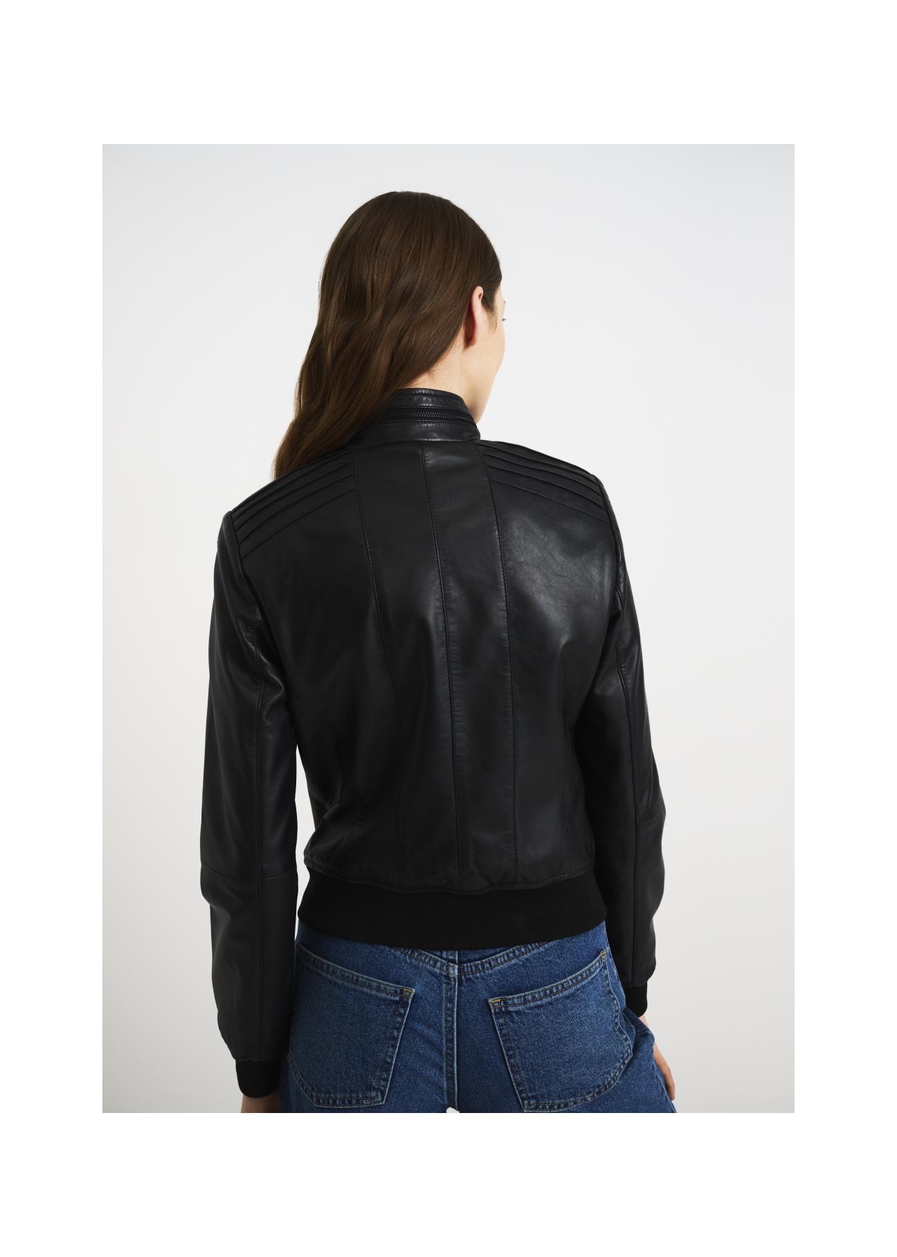 Women's leather jacket with welts KURDS-0348-5491(W22)-03