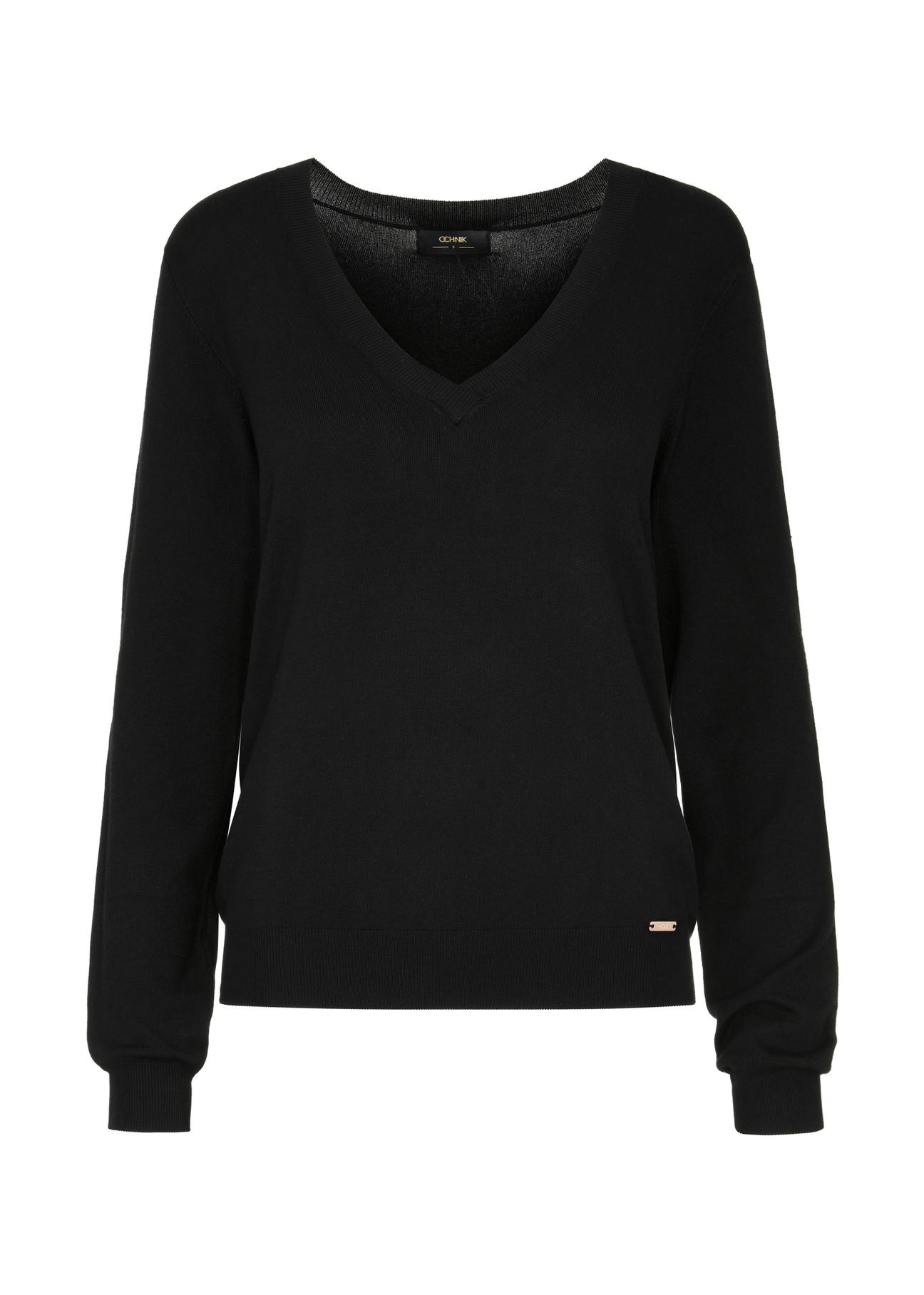 Black sweater with V-neck SWEDT-0201-99(W24)-03