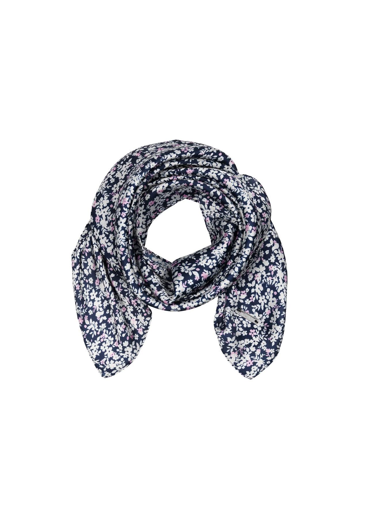 Women's navy blue scarf with floral pattern SZADT-0174-69(W24)-01