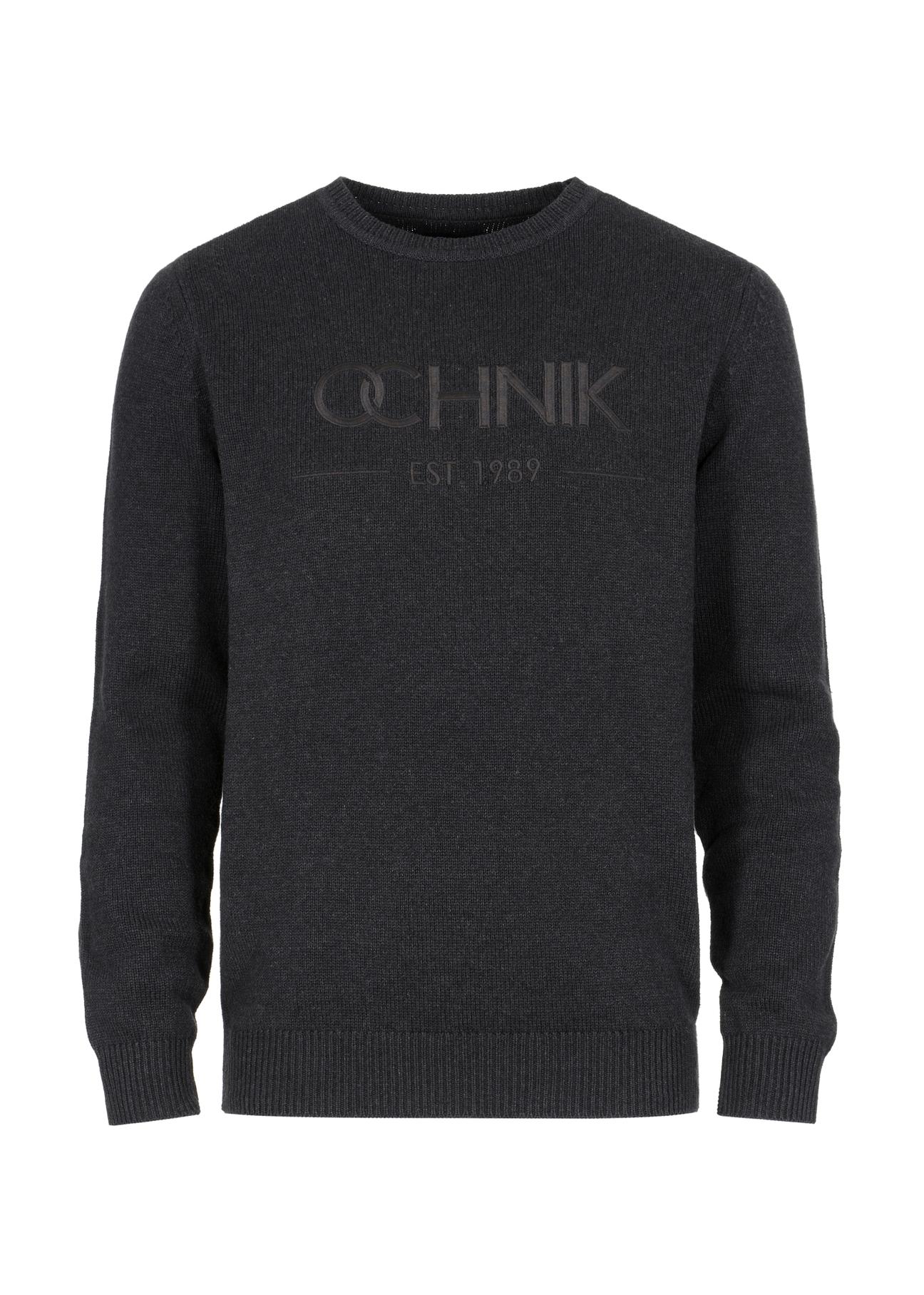 Dark grey men's sweater with embroidered logo SWEMT-0138-91(Z23)-04