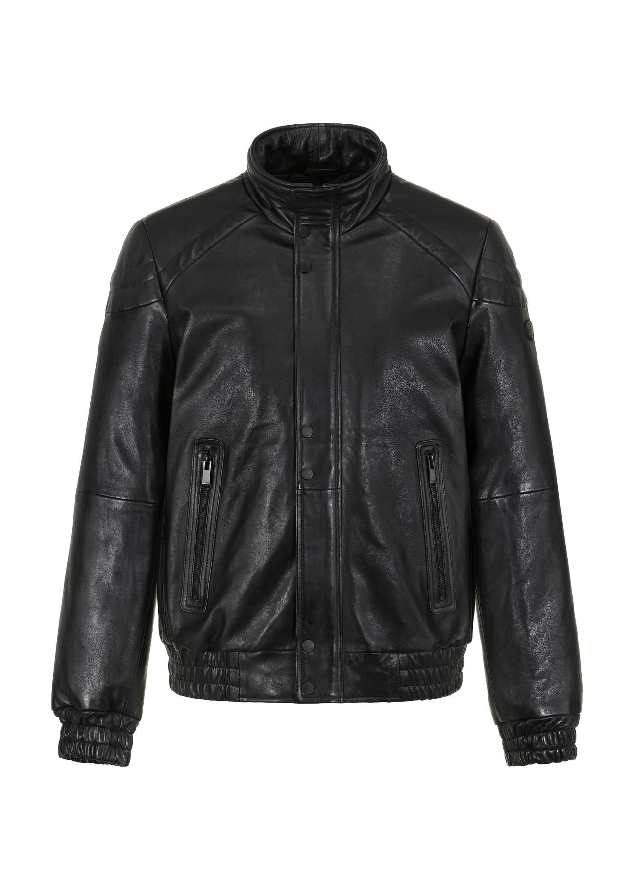 Men's black leather jacket with stand-up collar KURMS-0319-5427(Z23)-05