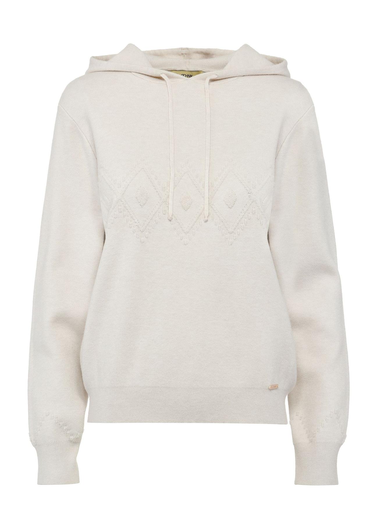 Beige women's sweater with hood SWEDT-0221-80(Z24)-04