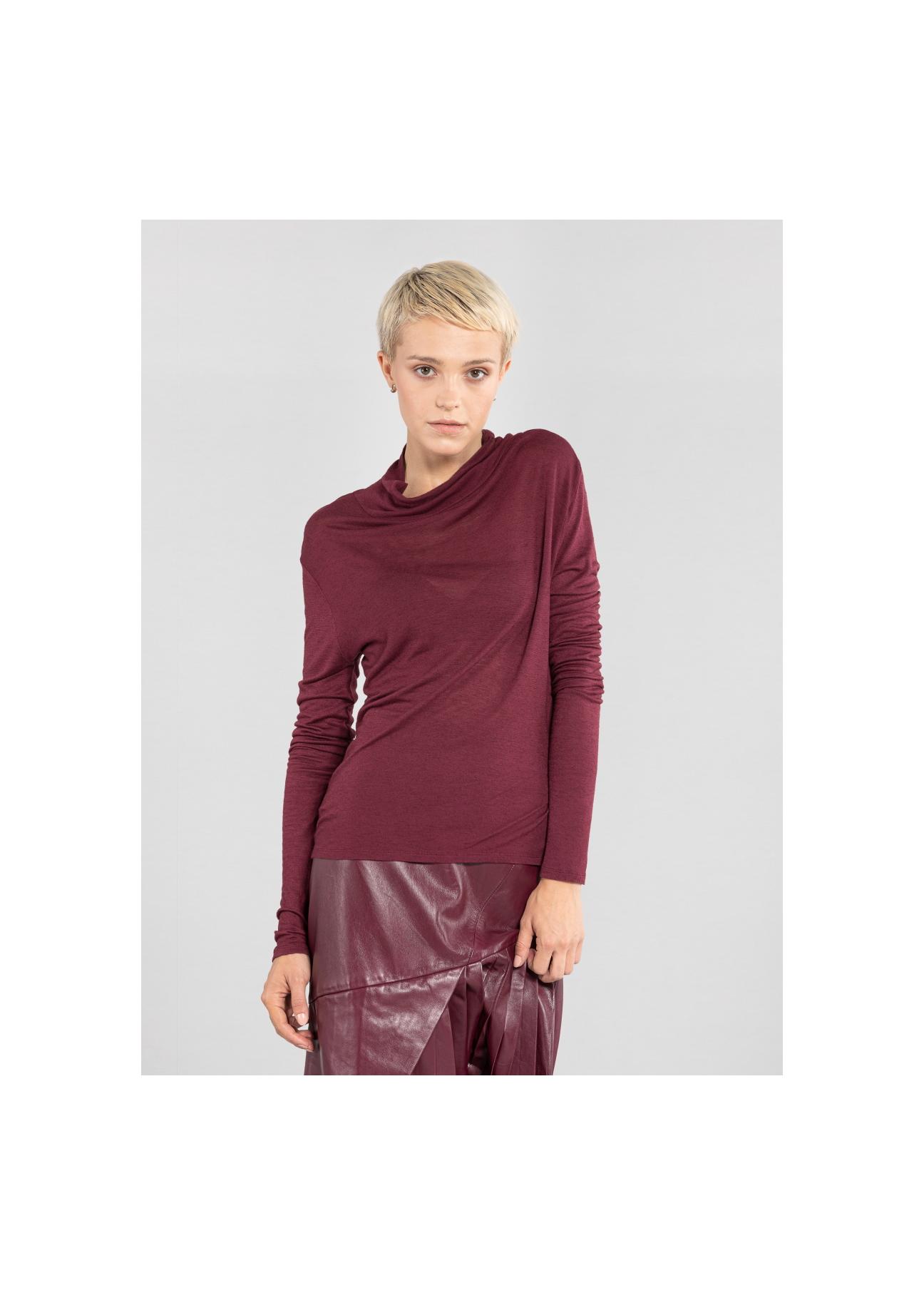 Maroon women's blouse with half turtleneck BLUDT-0111-49(Z20)-01