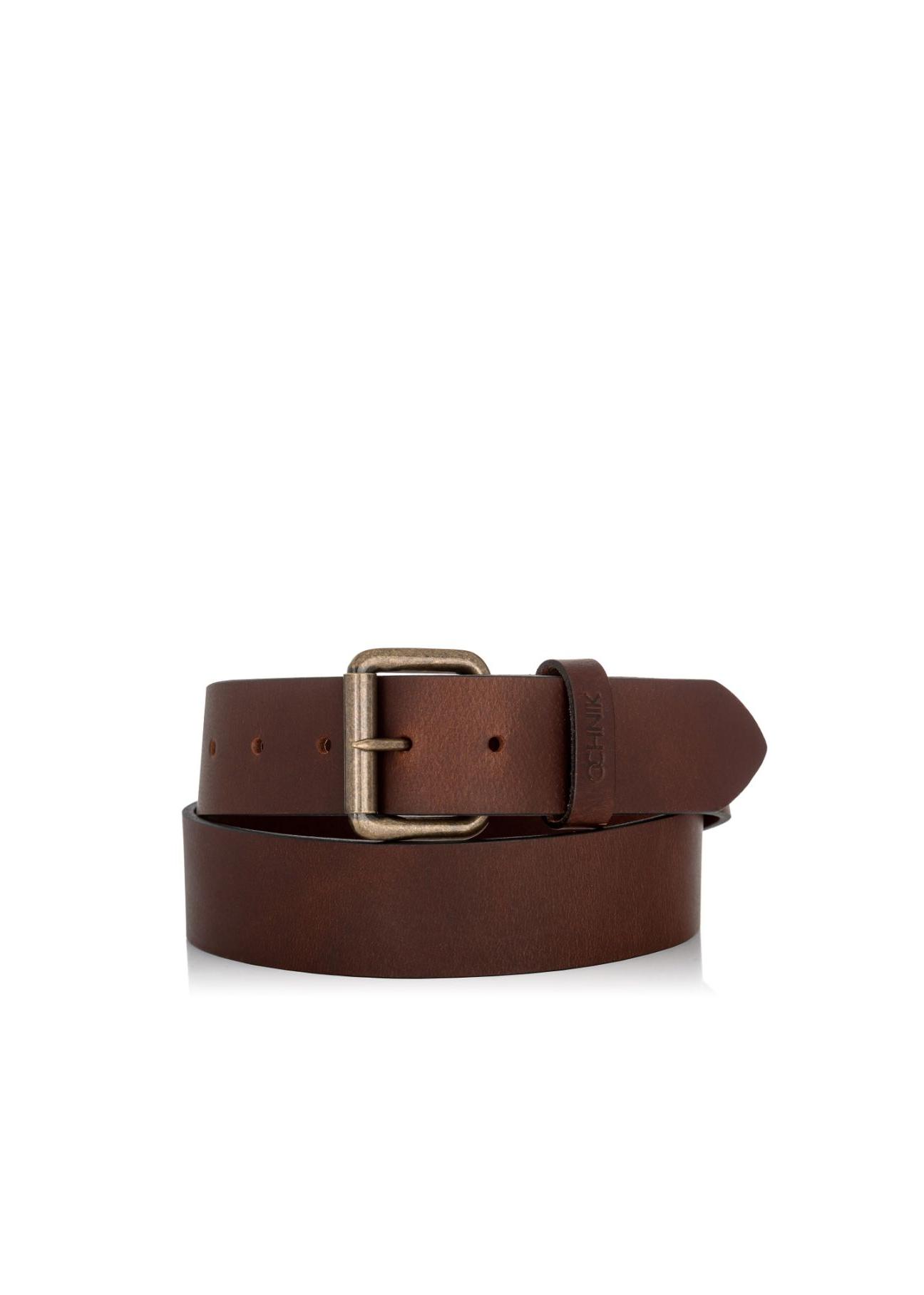 Brown leather men's belt PASMS-0164A-89(W23)-01