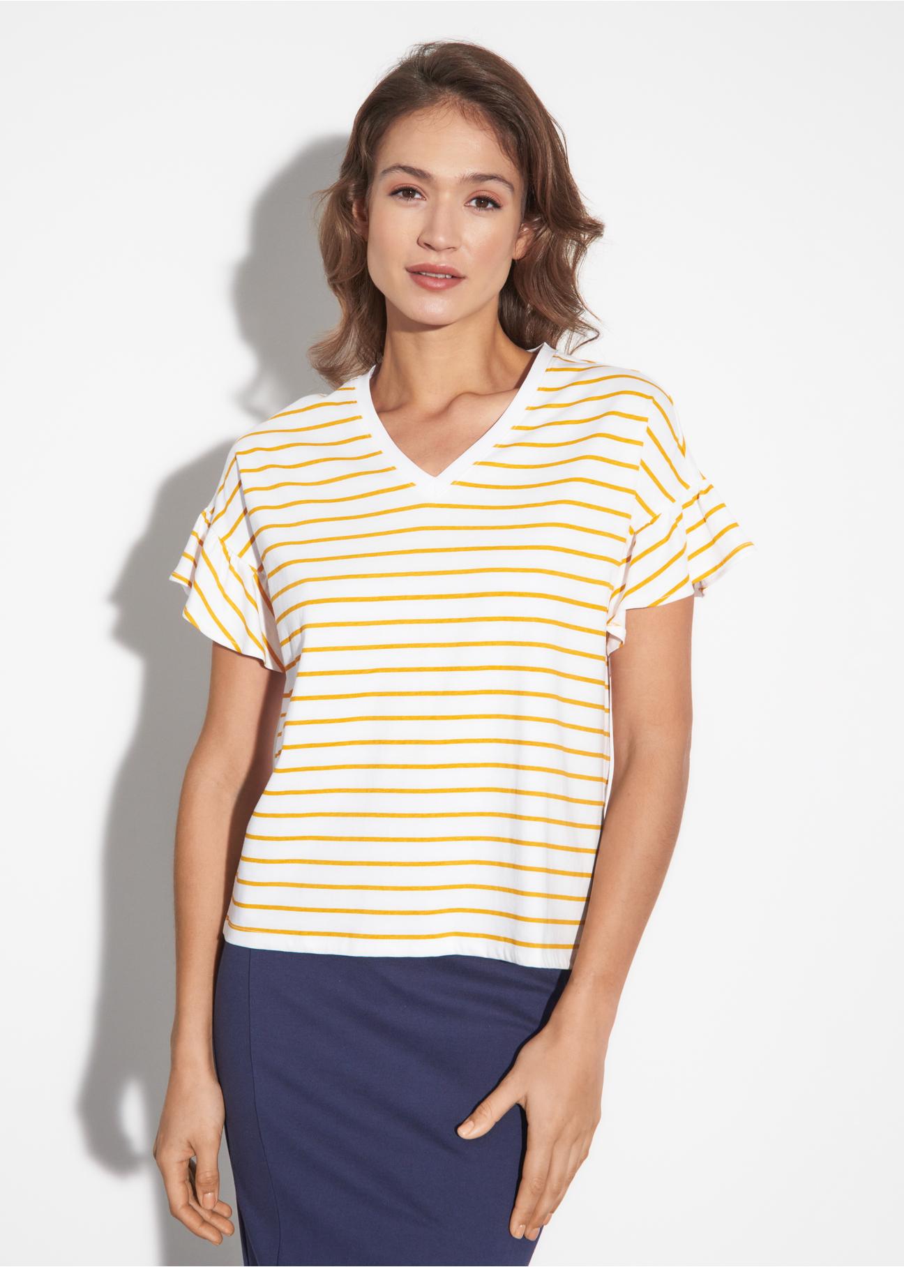 White striped women's blouse BLUDT-0162-21(W23)-01