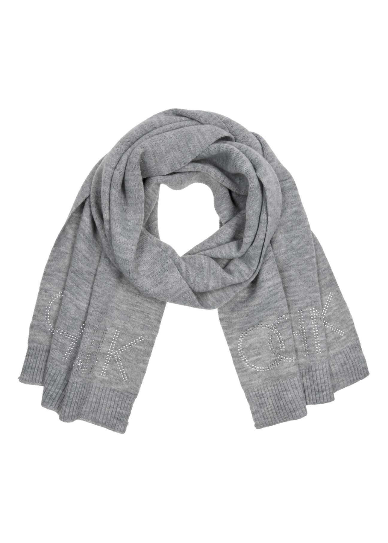 Grey women's shawl with OCHNIK logo SZADT-0159-91(Z23)-04