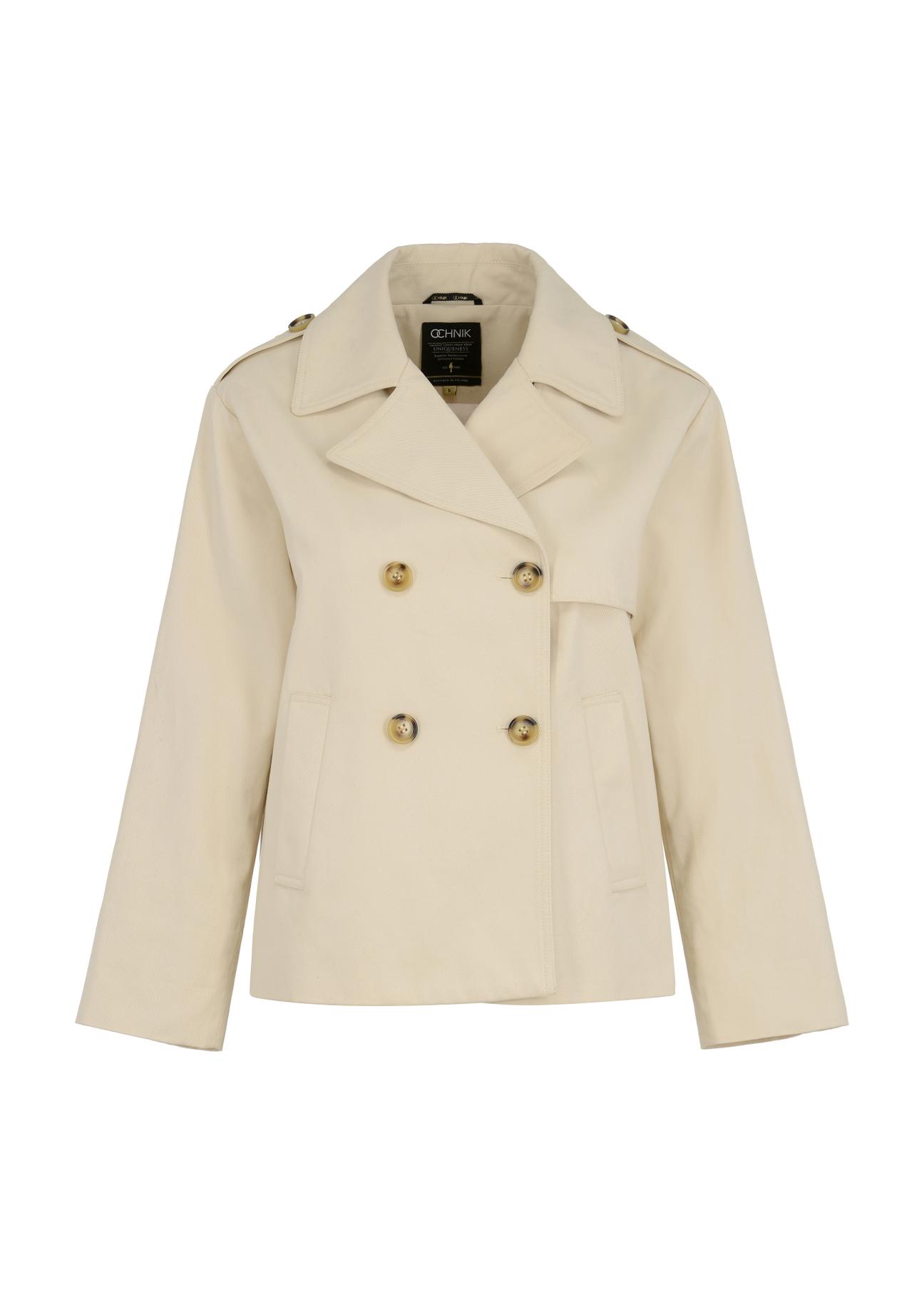 Women's double-breasted cream trench KURDT-0425-80(W23)-05