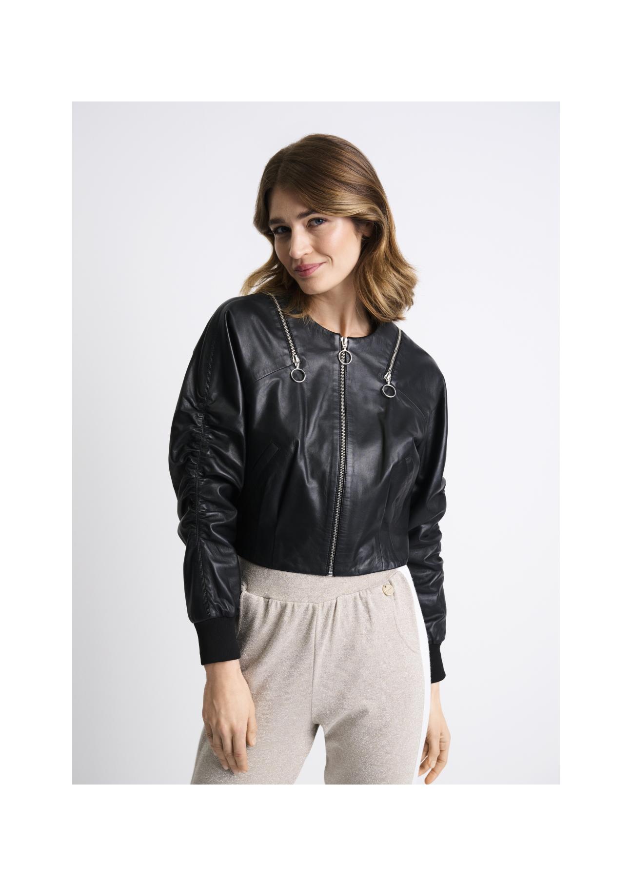 Women's leather jacket with creases KURDS-0350-5339(W22)-03