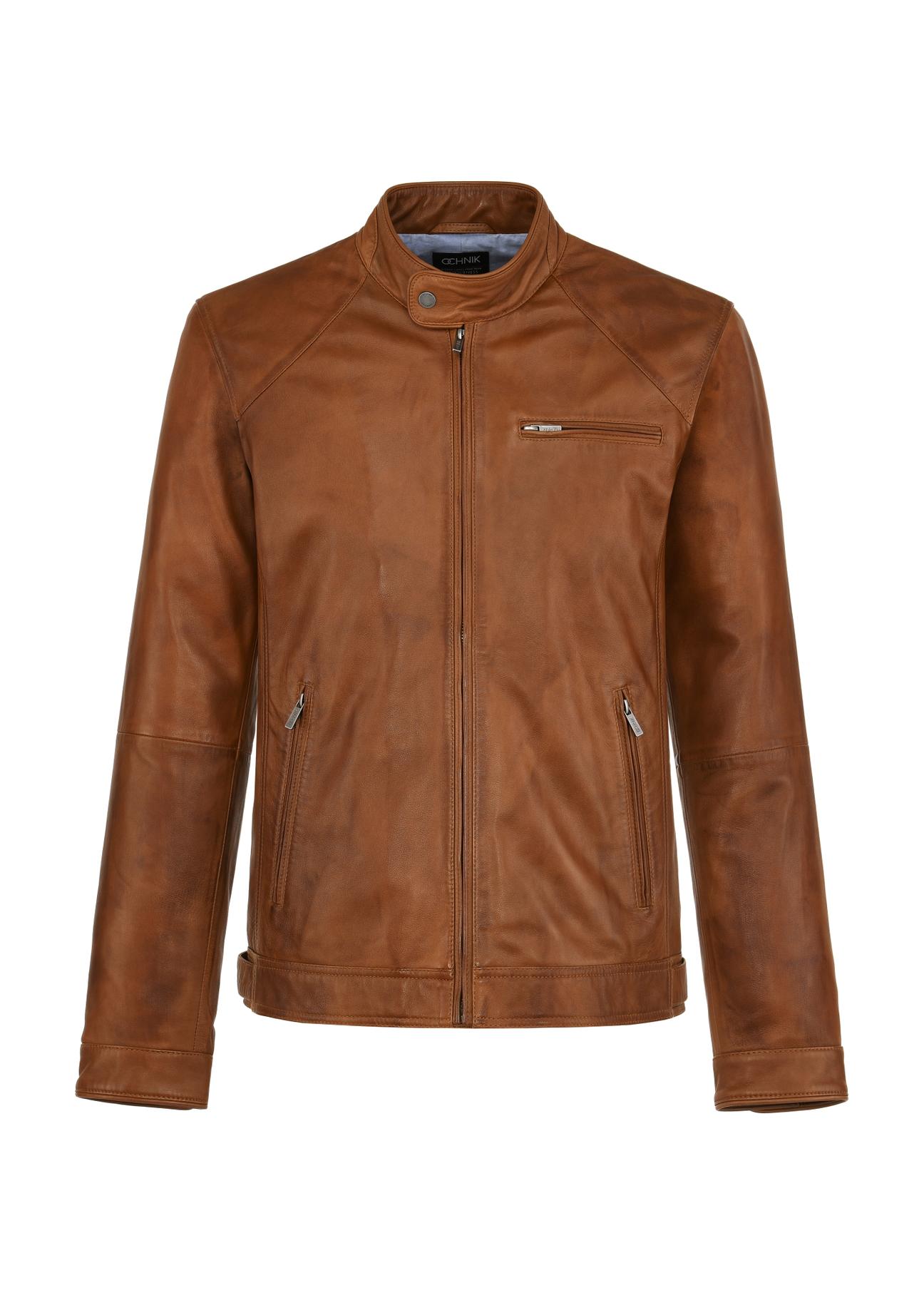 Brown classic leather jacket for men KURMS-0328-1373(W24)-04