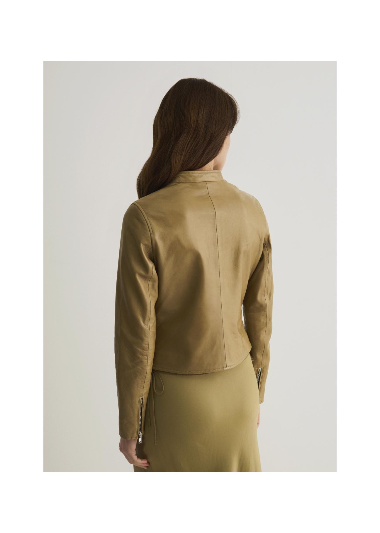 Waisted olive leather jacket for women KURDS-0368-1194(W22)-02