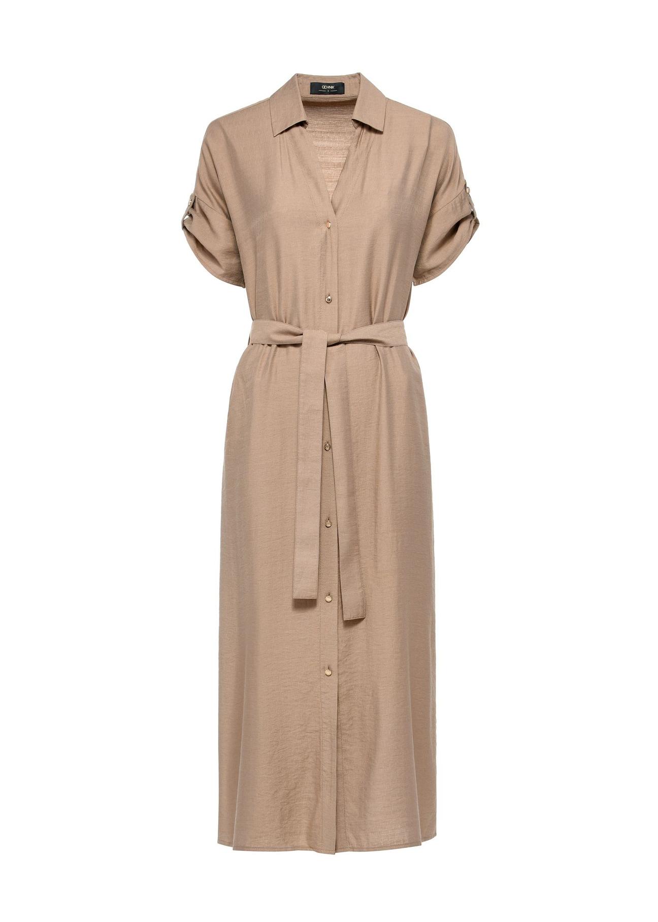 Brown long dress with short sleeves SUKDT-0180A-24(W25)