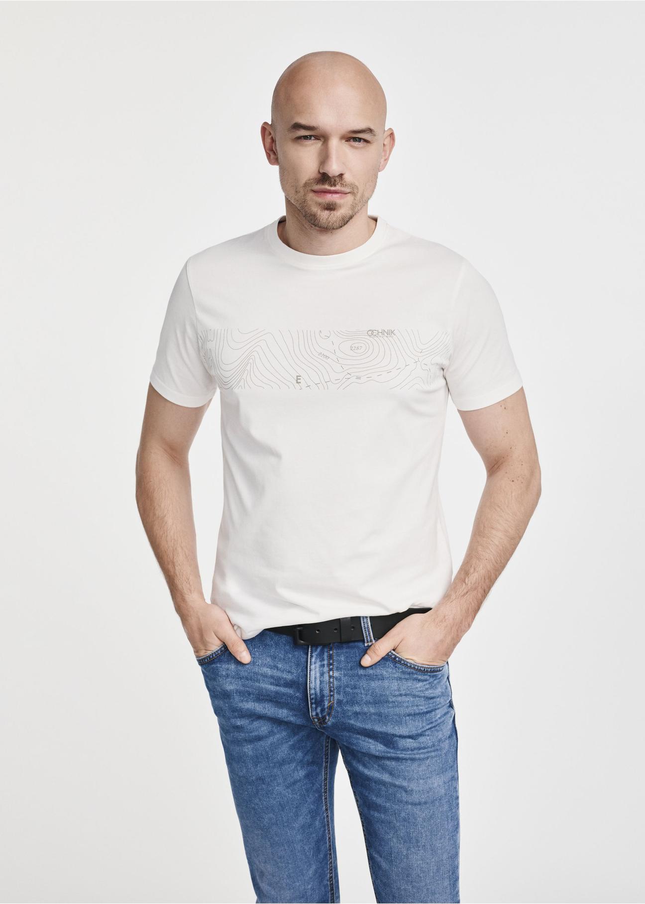 Cream men's t-shirt with print TSHMT-0126-12(W25)-02