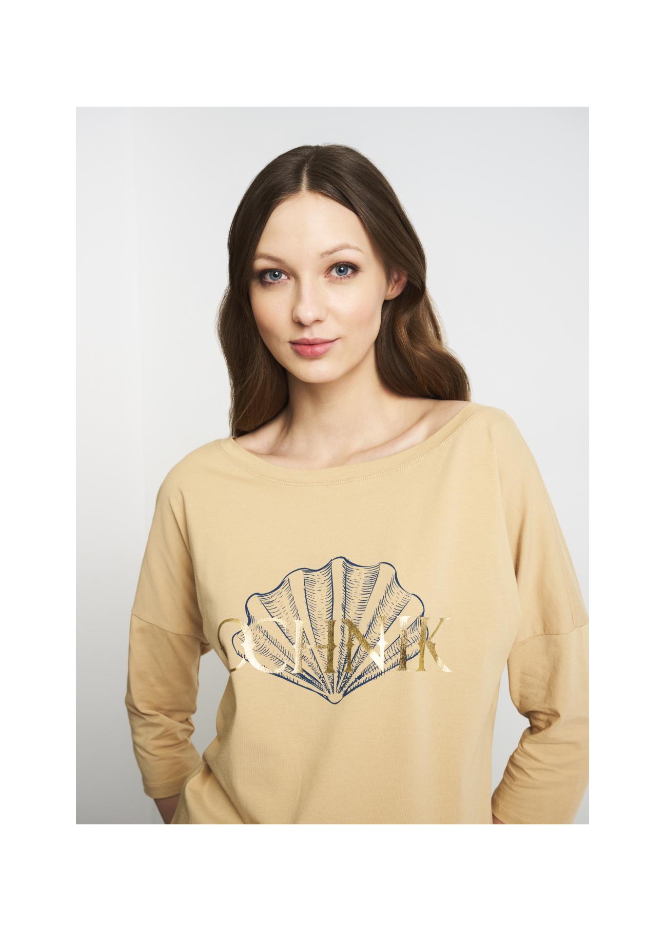 Beige women's blouse with logo OCHNIK BLUDT-0146-80(W22)-02