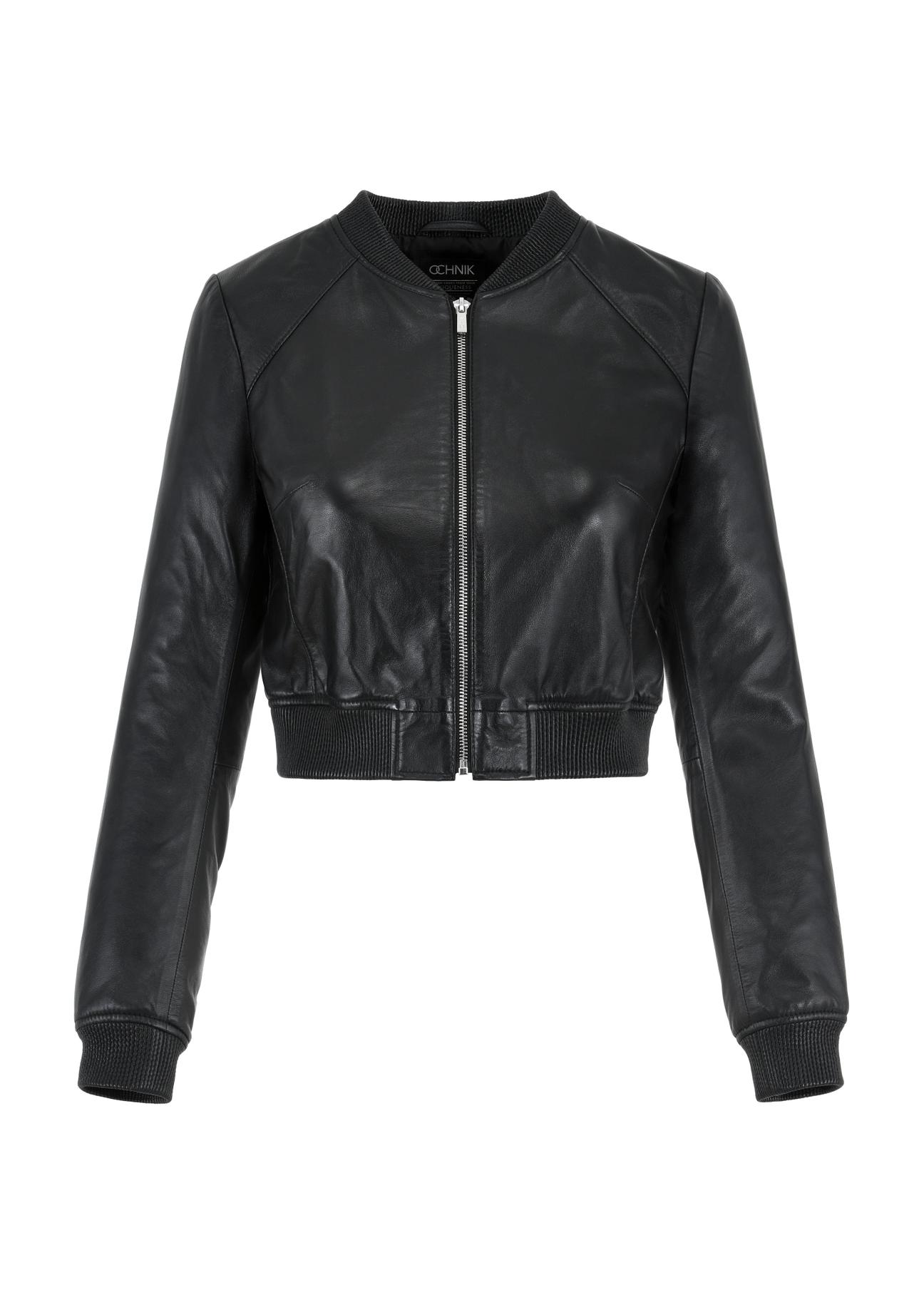 Women's short black leather jacket KURDS-0265-1344(W24)-04