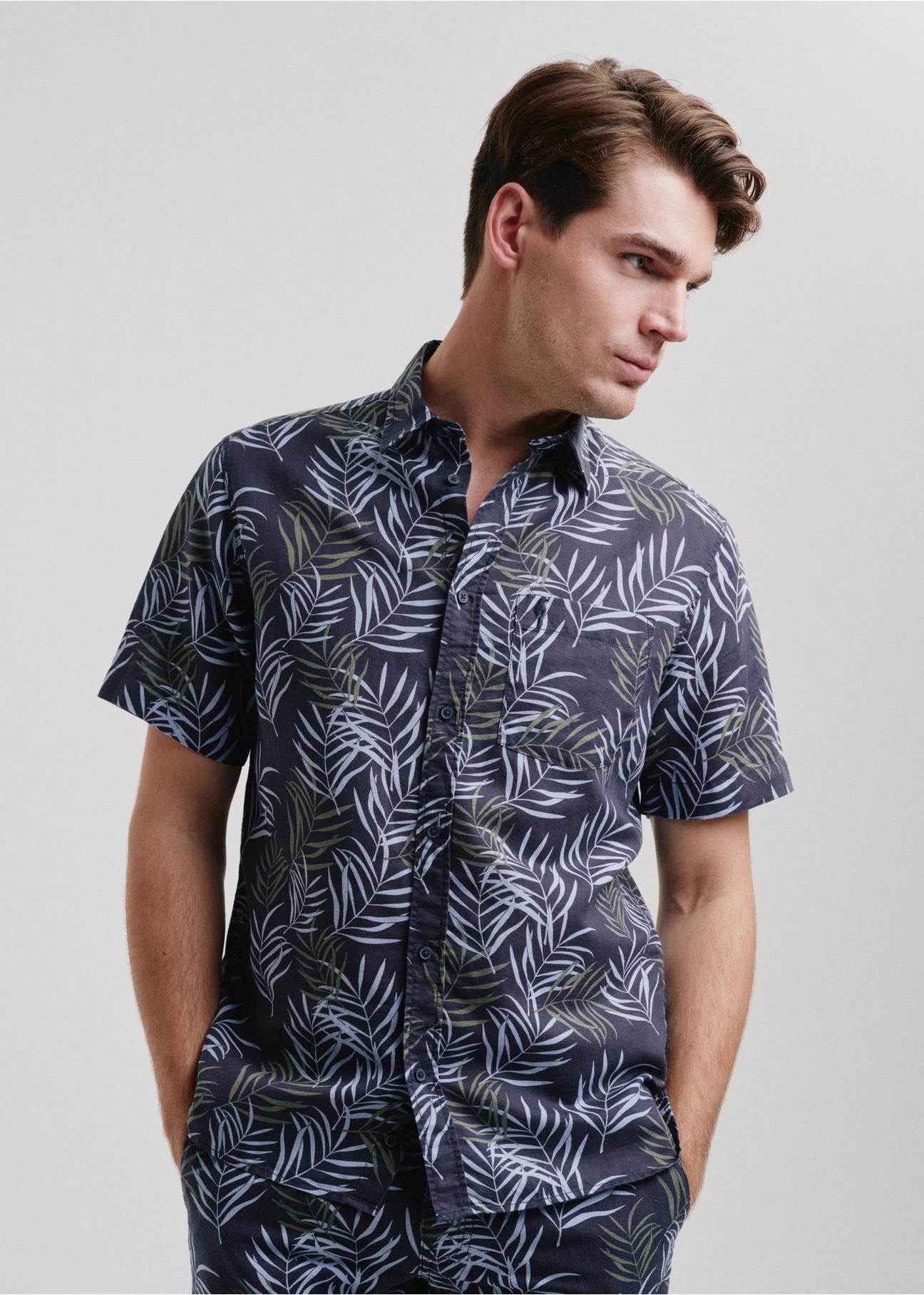 Navy blue men's short sleeve shirt KOSMT-0327-69(W24)-04