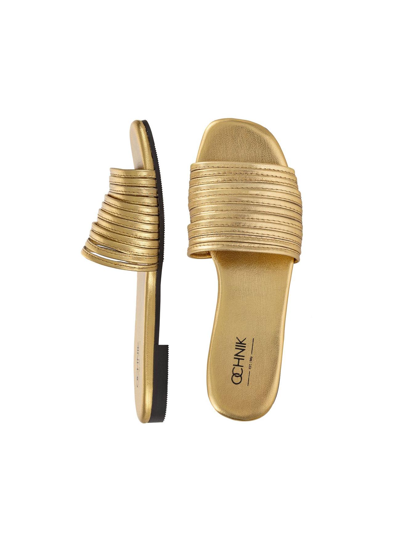 Women's gold leather flip-flops BUTYD-1048-28(W24)-04