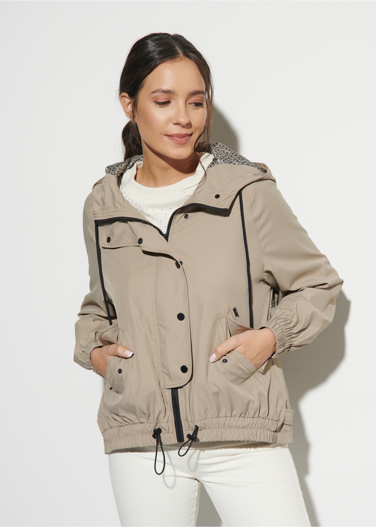 Beige women's hooded jacket KURDT-0417-81(W23)-02