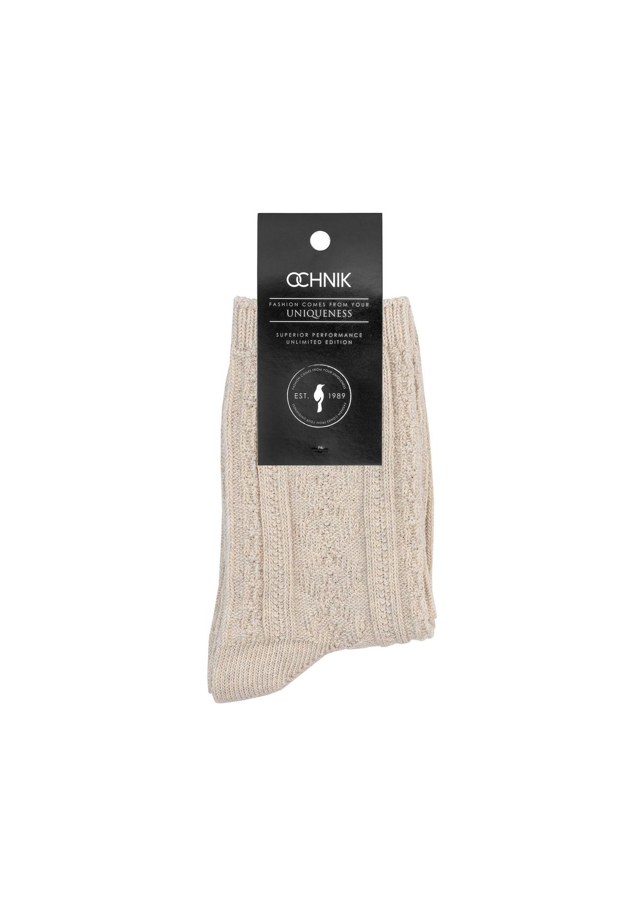 Long beige women's socks SKADT-0071-80(Z24)-02