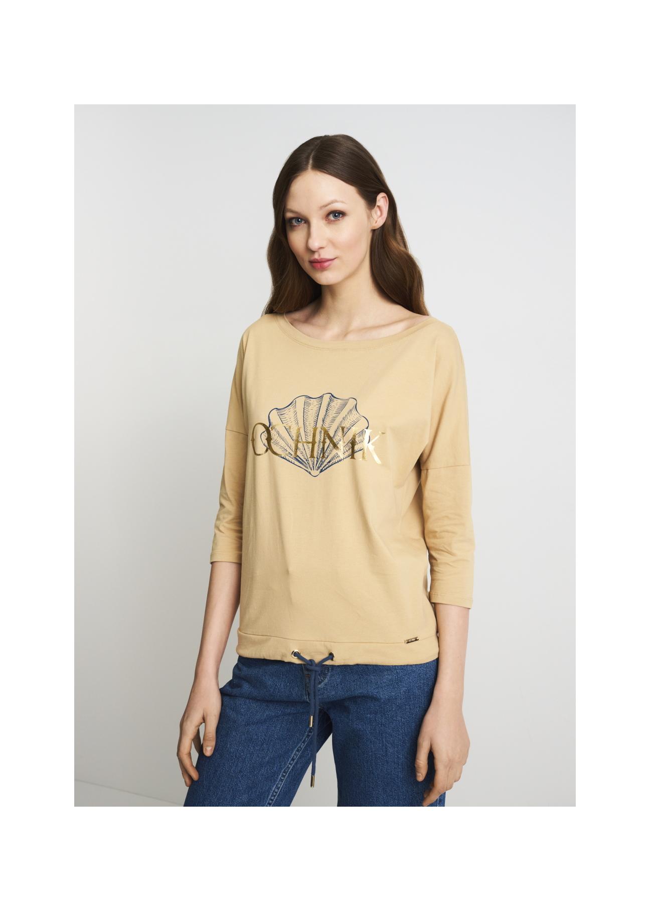 Beige women's blouse with logo OCHNIK BLUDT-0146-80(W22)-01