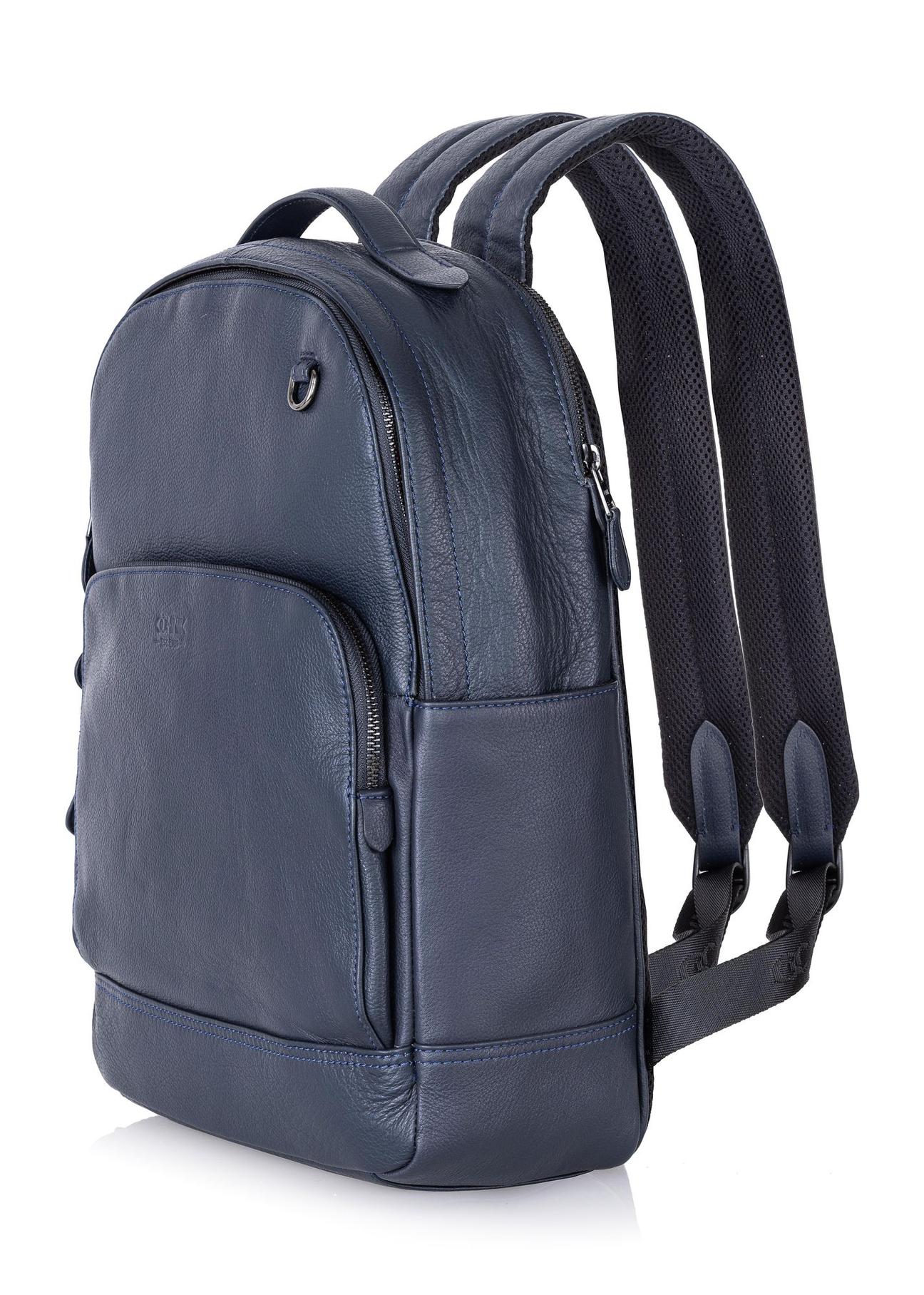 Navy blue leather men's backpack PLCMS-0018-69(W24)-06