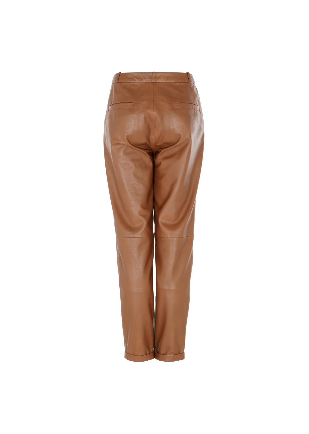 Women's caramel leather pants SPODS-0022-1103(W22)-04