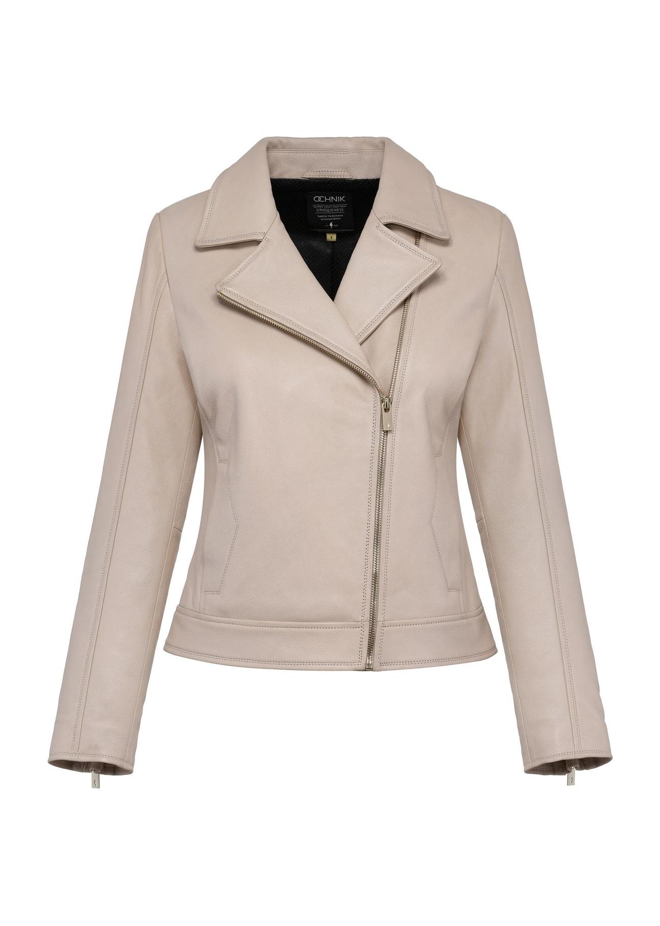 Beige leather biker jacket for women KURDS-0539-2850(W25)