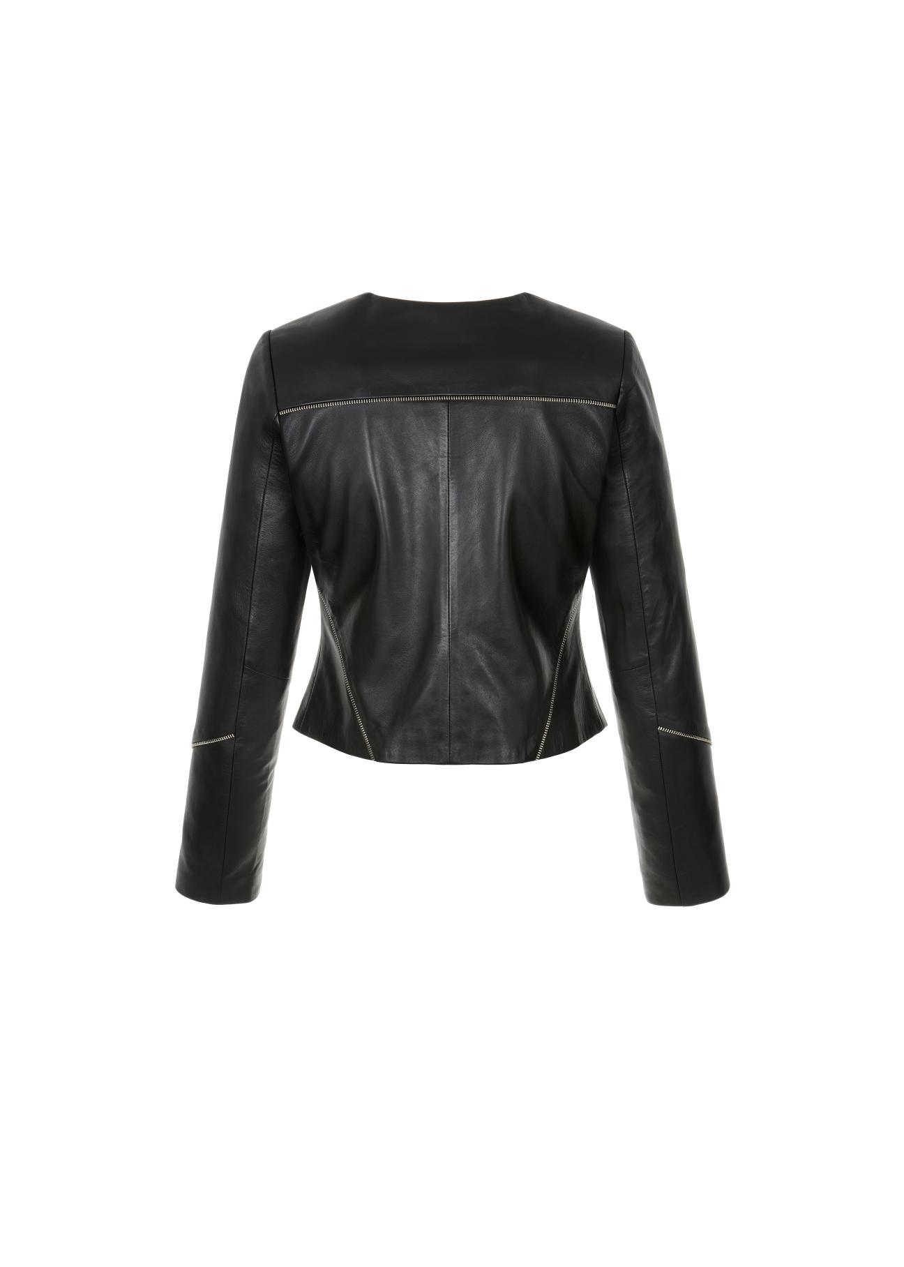 Women's waisted black leather jacket KURDS-0295-5491(W22)-04