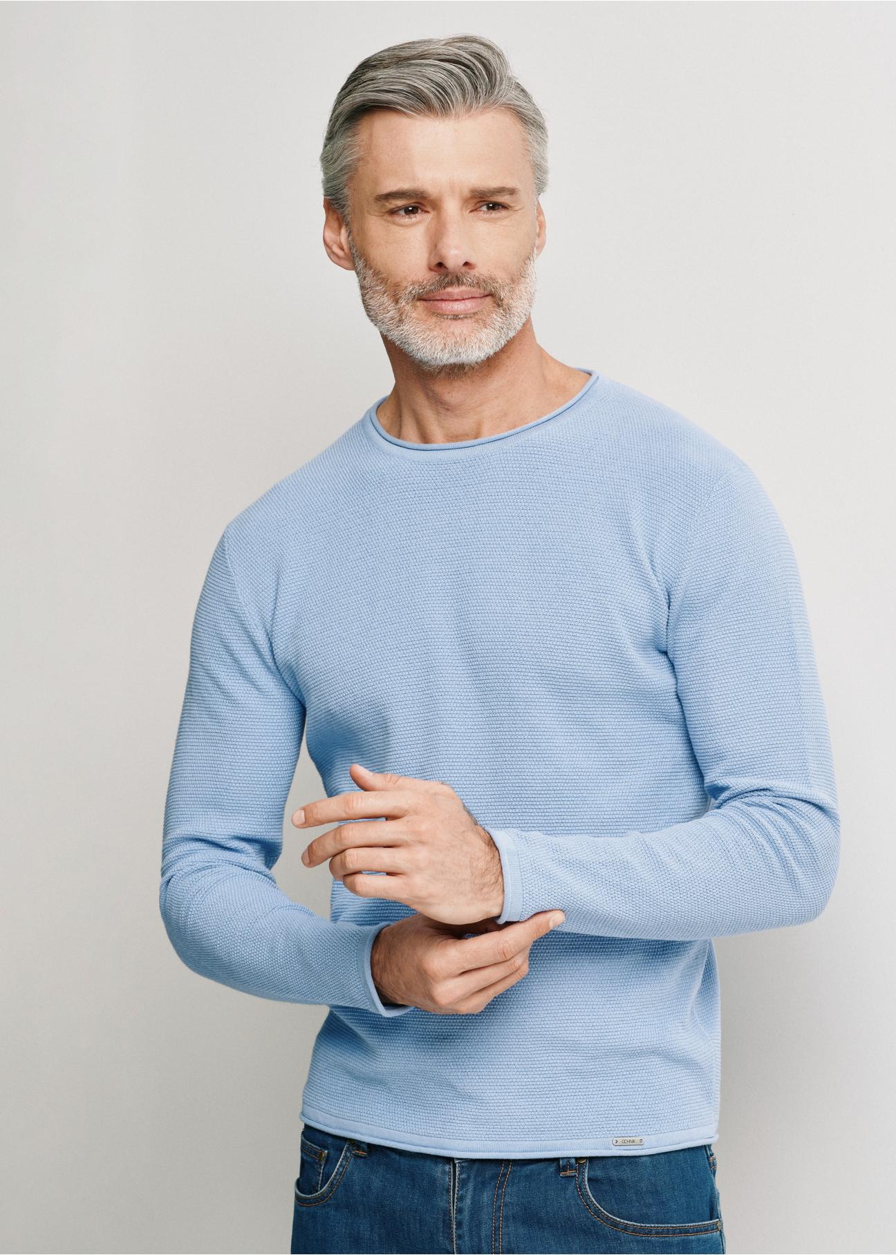 Blue men's basic sweater SWEMT-0128-62(W24)-01